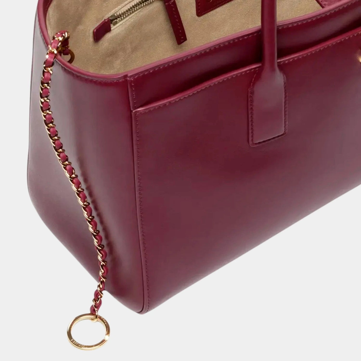 Chanel Small Shopping Bag Calfskin &amp; Gold-Tone Metal, Dark Burgundy, closeup
