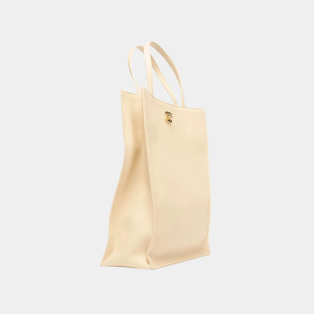 Chanel Small Tote Bag in Calfskin & Gold-Tone Metal, Beige, Back