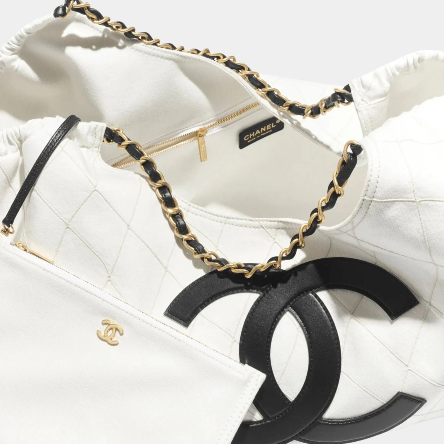 Chanel Small Tote Bag Denim Calfskin &amp; Gold Metal Black &amp; White