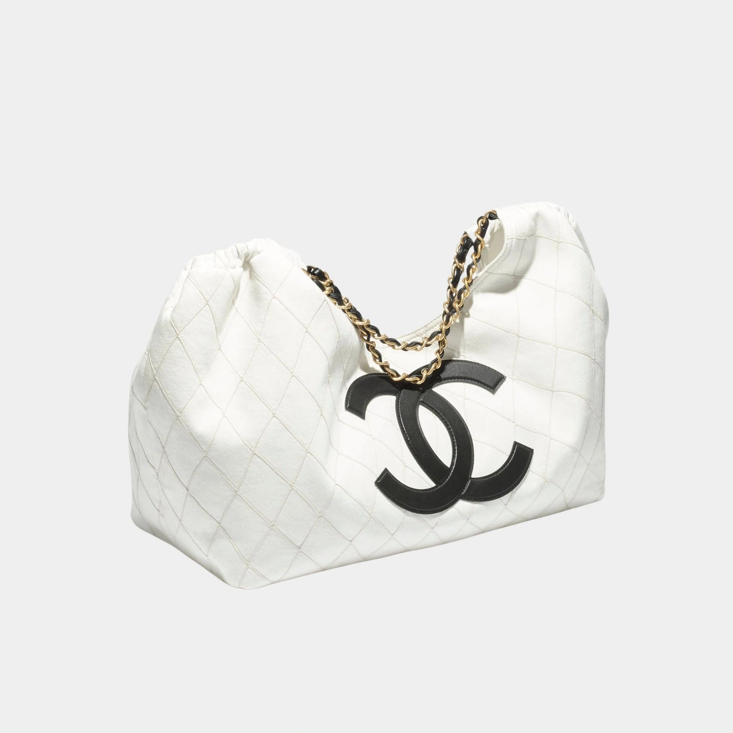 Chanel Small Tote Bag Denim Calfskin &amp; Gold Metal Black &amp; White