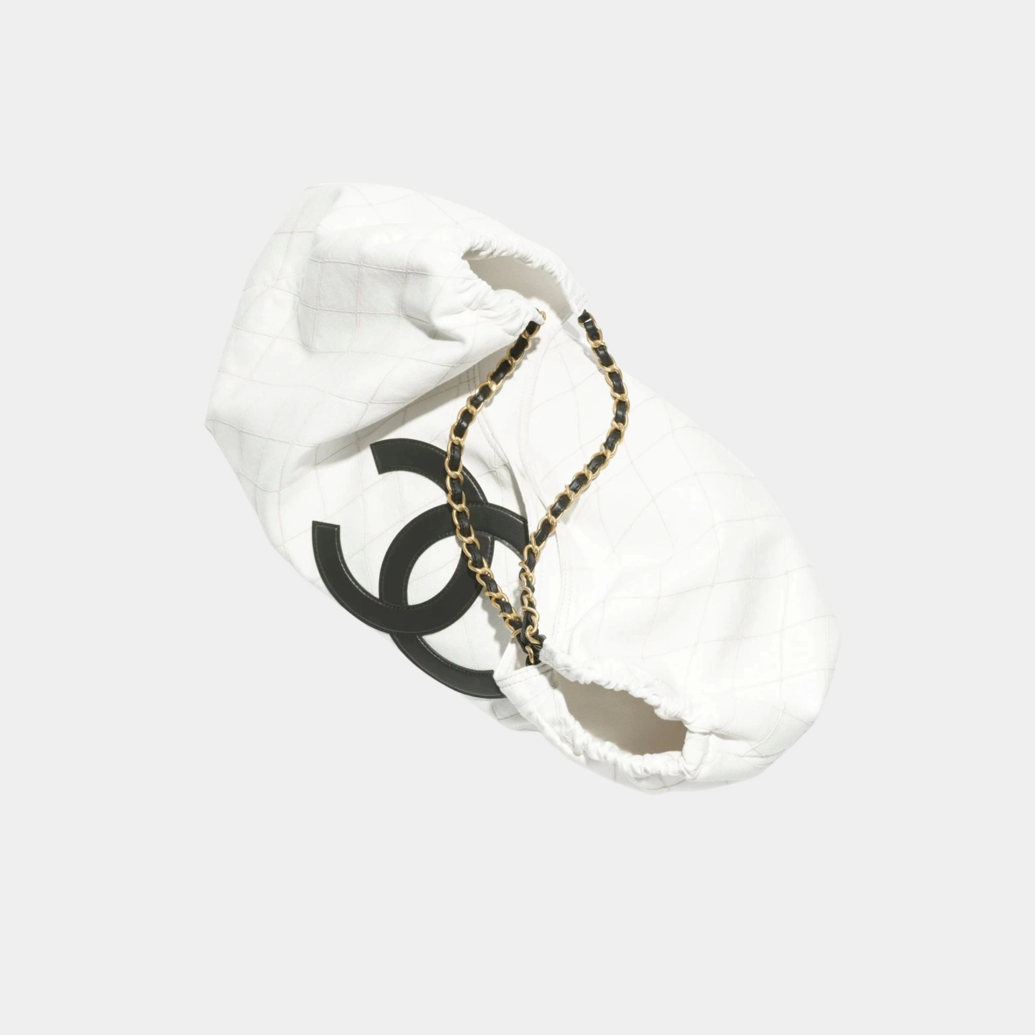 Chanel Small Tote Bag Denim Calfskin &amp; Gold Metal Black &amp; White