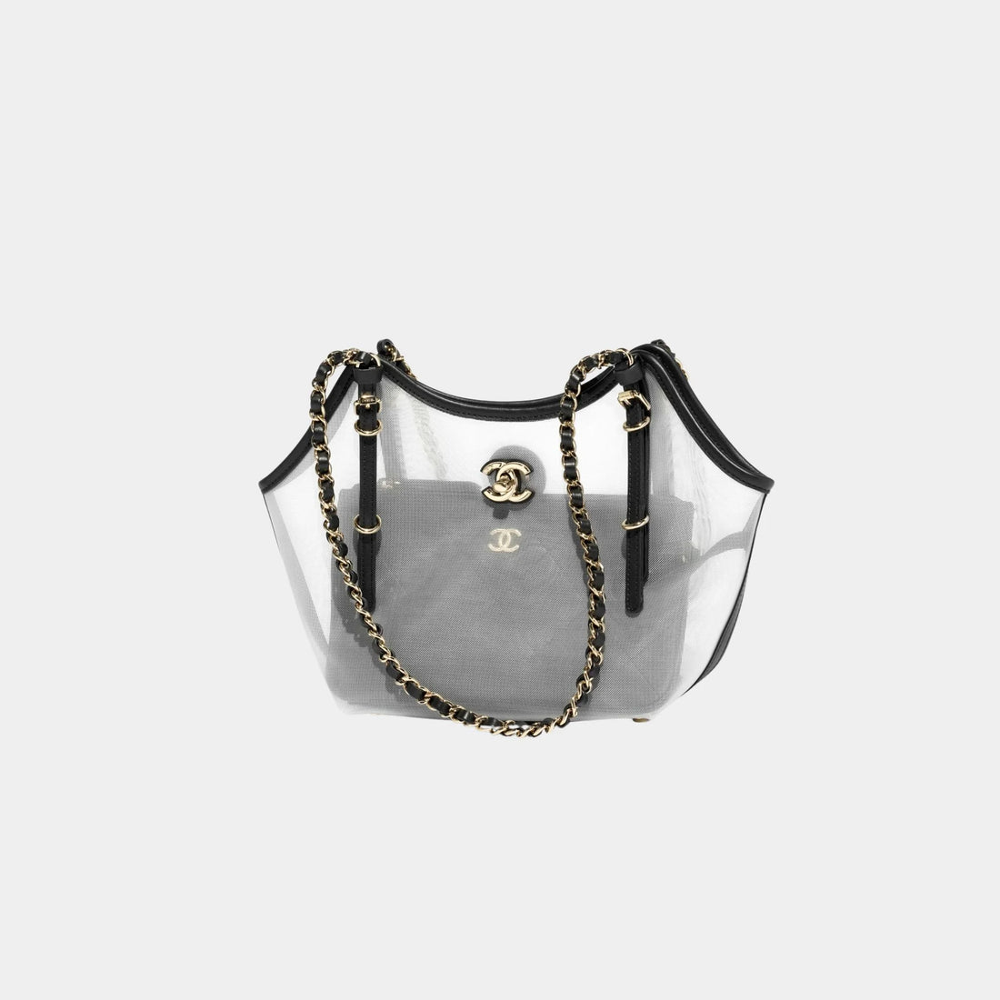 Small Tote Bag Fishnet Calfskin &amp; Gold-Tone Metal Transparent &amp; Black