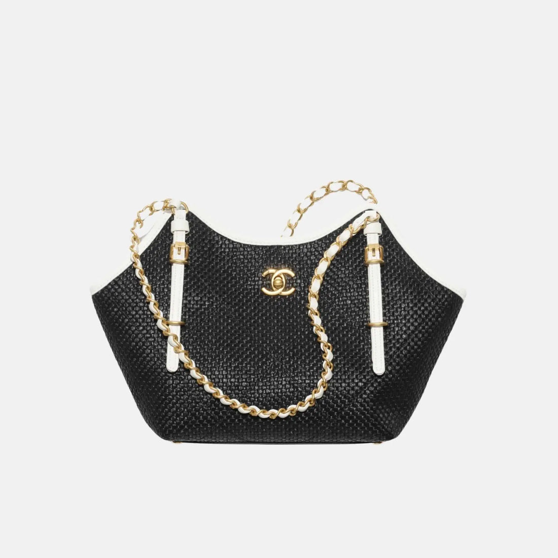 Chanel Small Tote in Braided Raffia Calfskin and Gold Tone Metal, Front