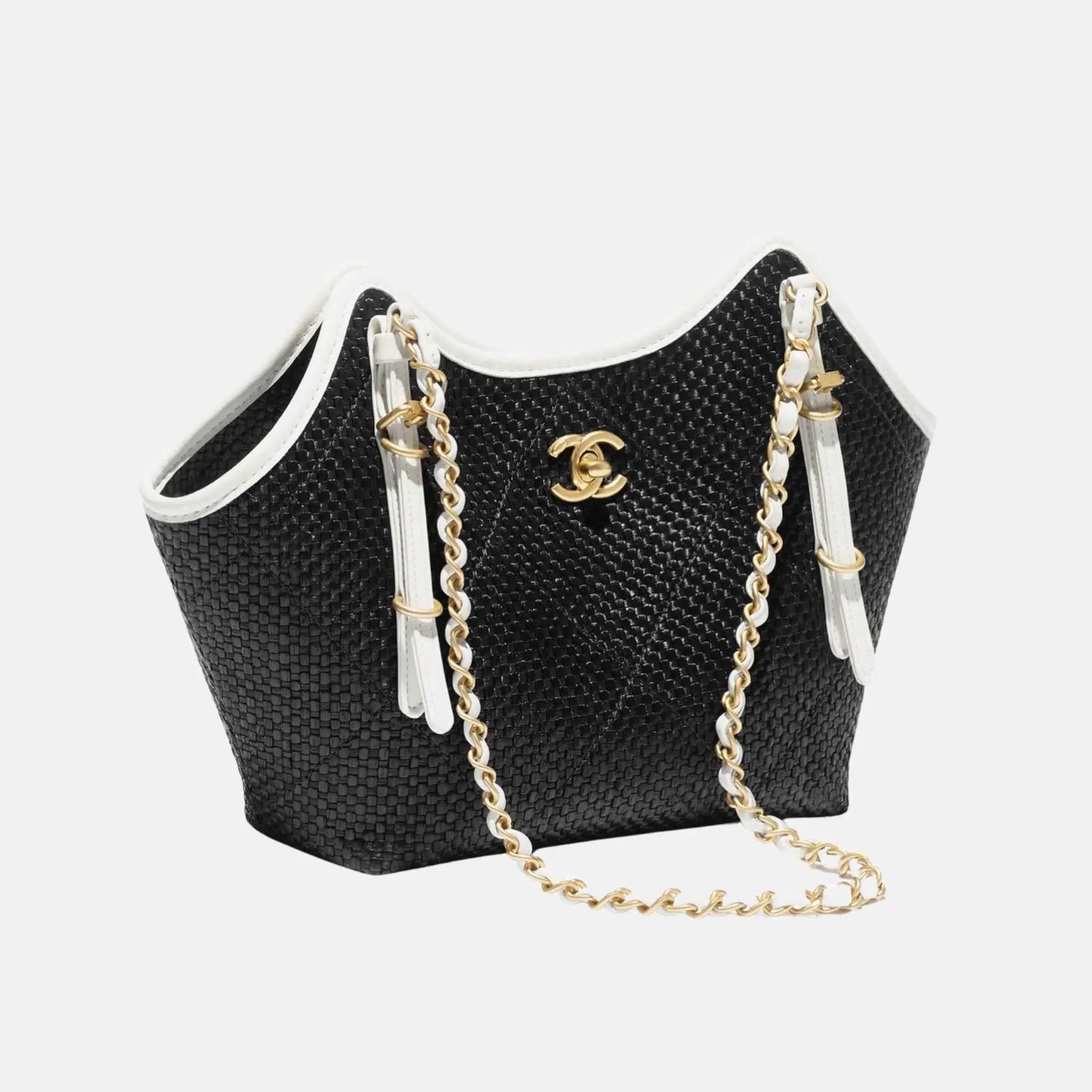 Chanel Small Tote in Braided Raffia Calfskin and Gold Tone Metal, Side