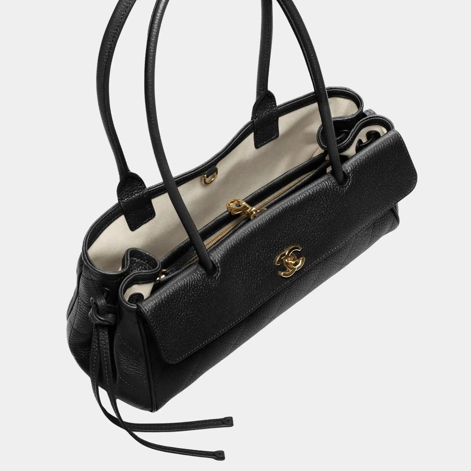 Chanel Small Tote in Grained Calfskin &amp; Gold-Tone Metal, Black, Top