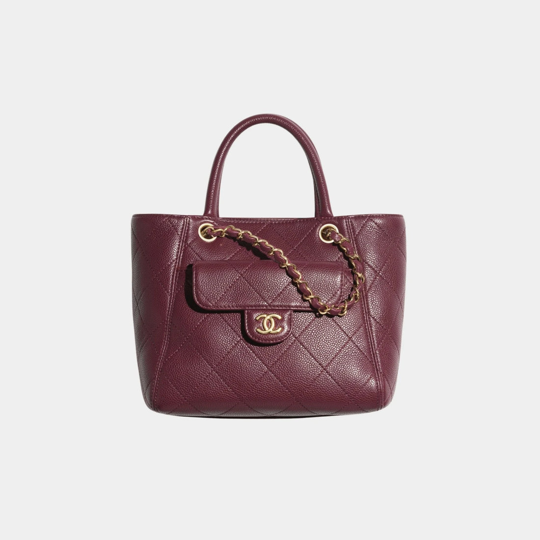 Small Tote Grained Calfskin &amp; Gold Tone Metal Dark Burgundy