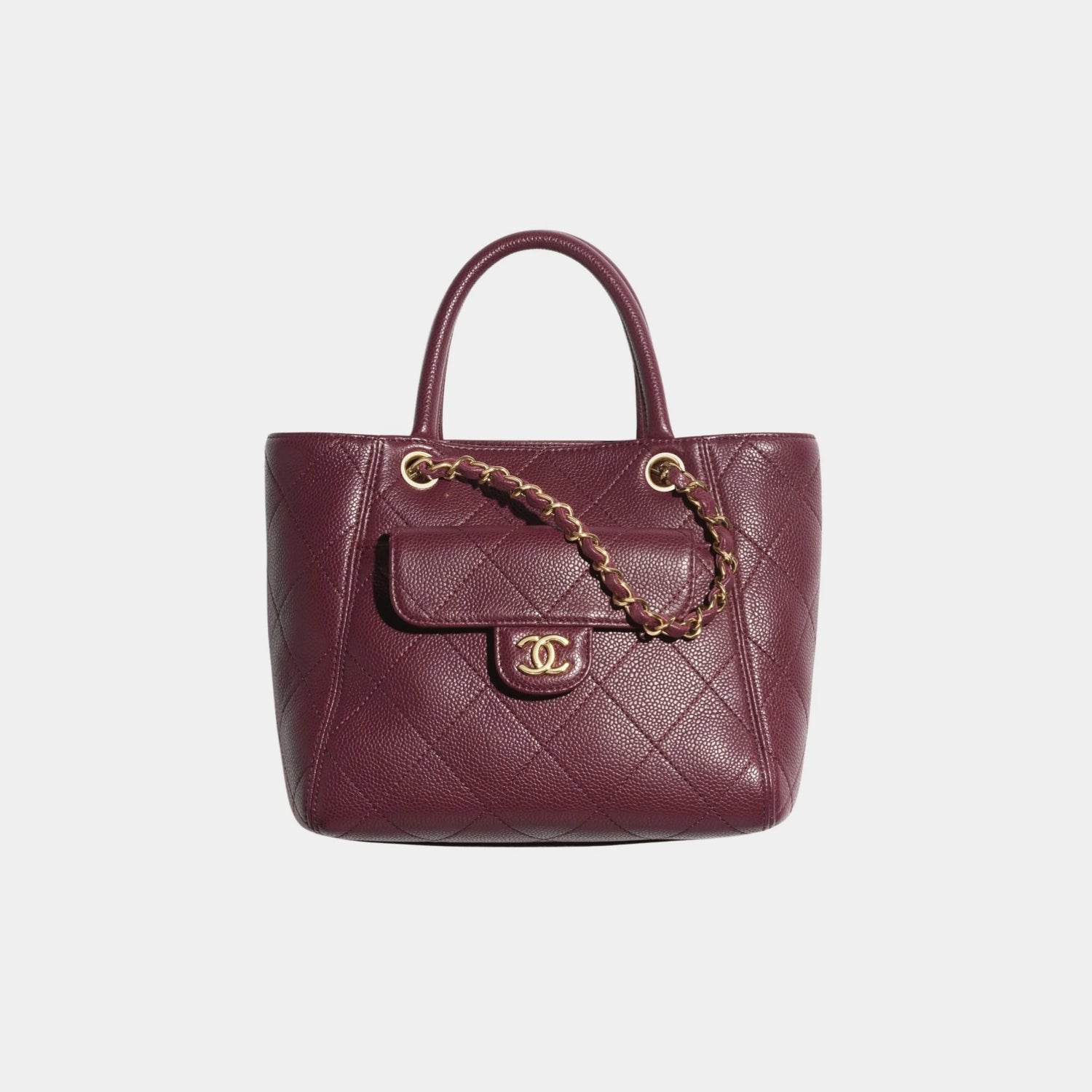 Small Tote Grained Calfskin &amp; Gold Tone Metal Dark Burgundy