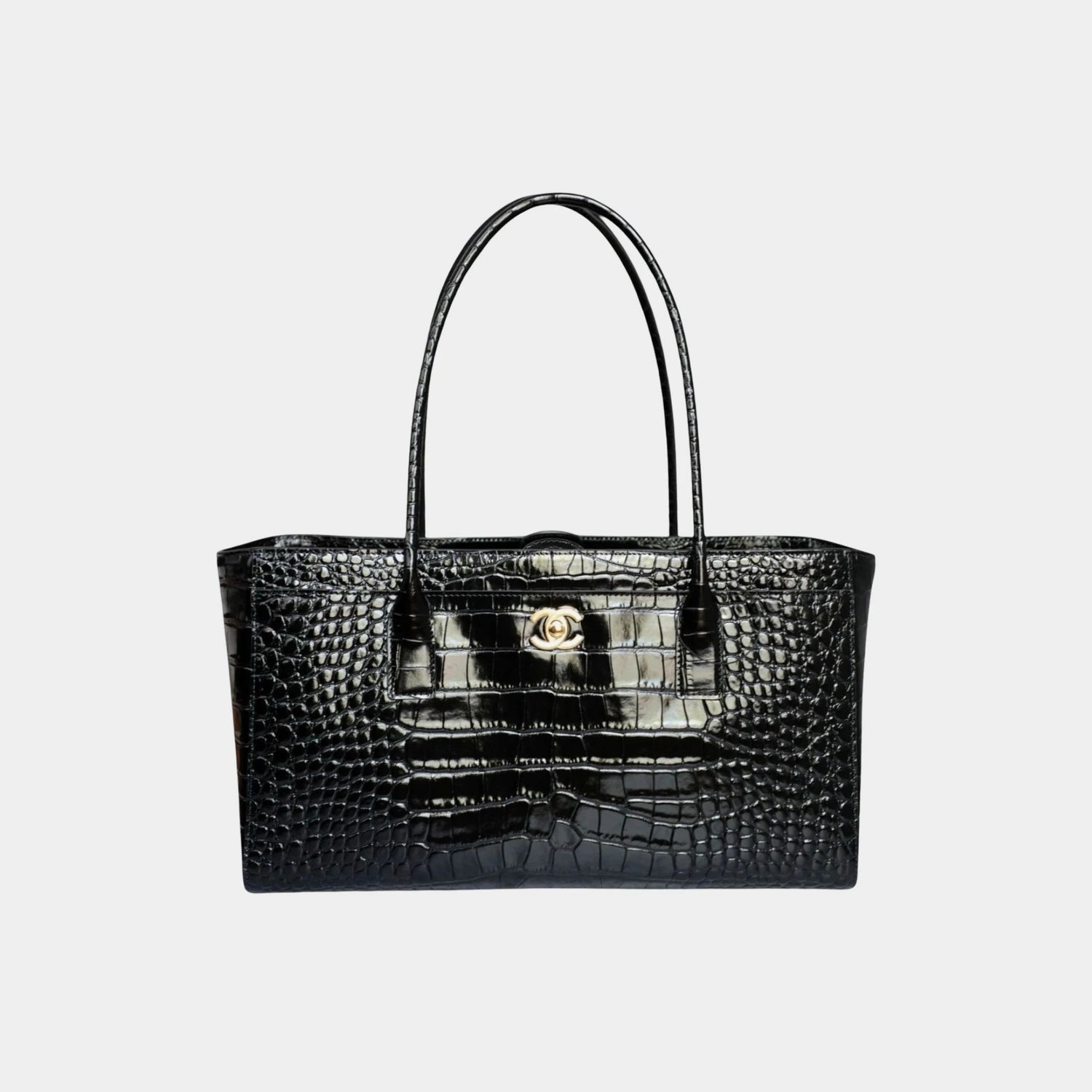 Chanel Small Tote Crocodile Embossed Calfskin &amp; Gold-Tone Metal Black