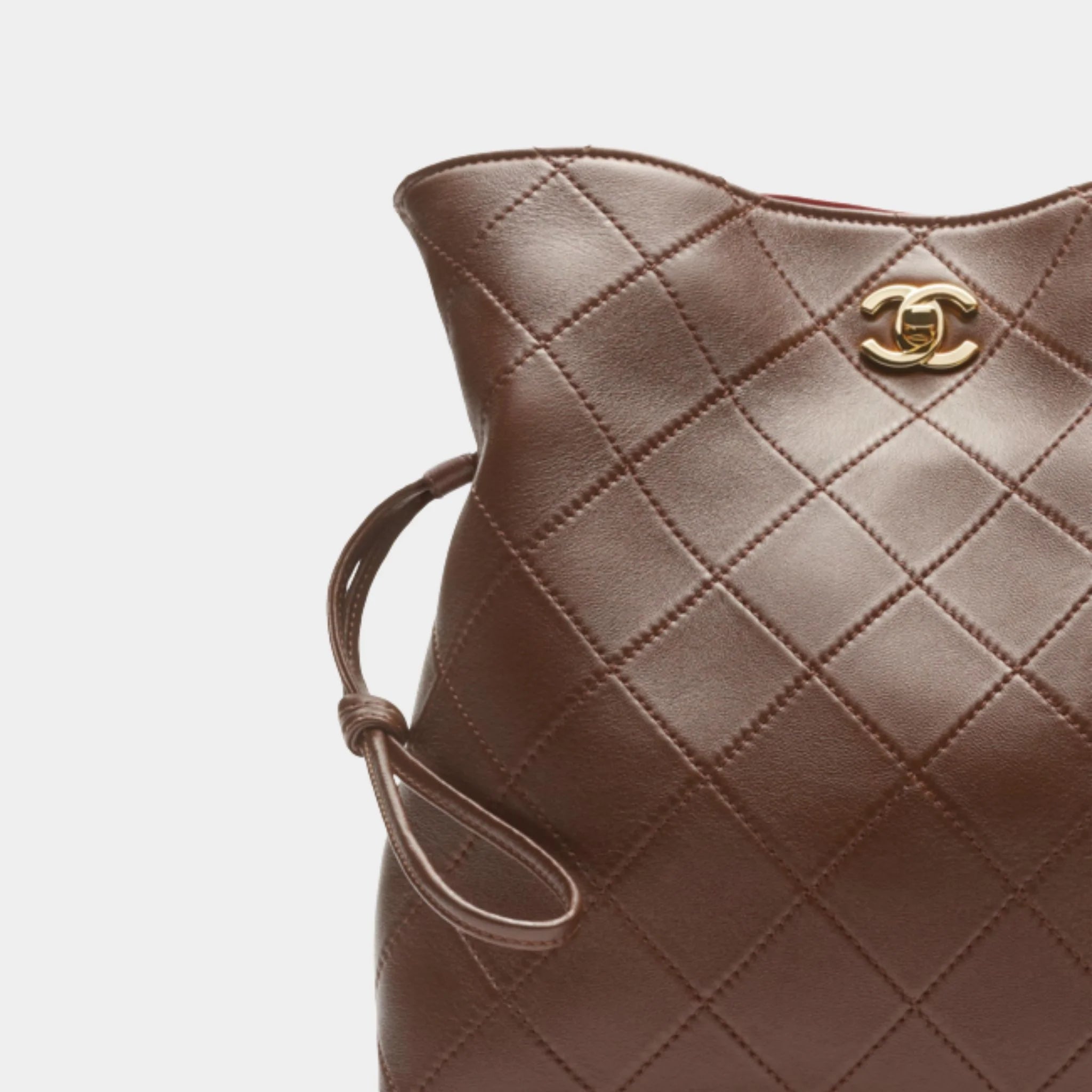 Chanel Small Tote Lambskin Dark Brown ,  Closeup
