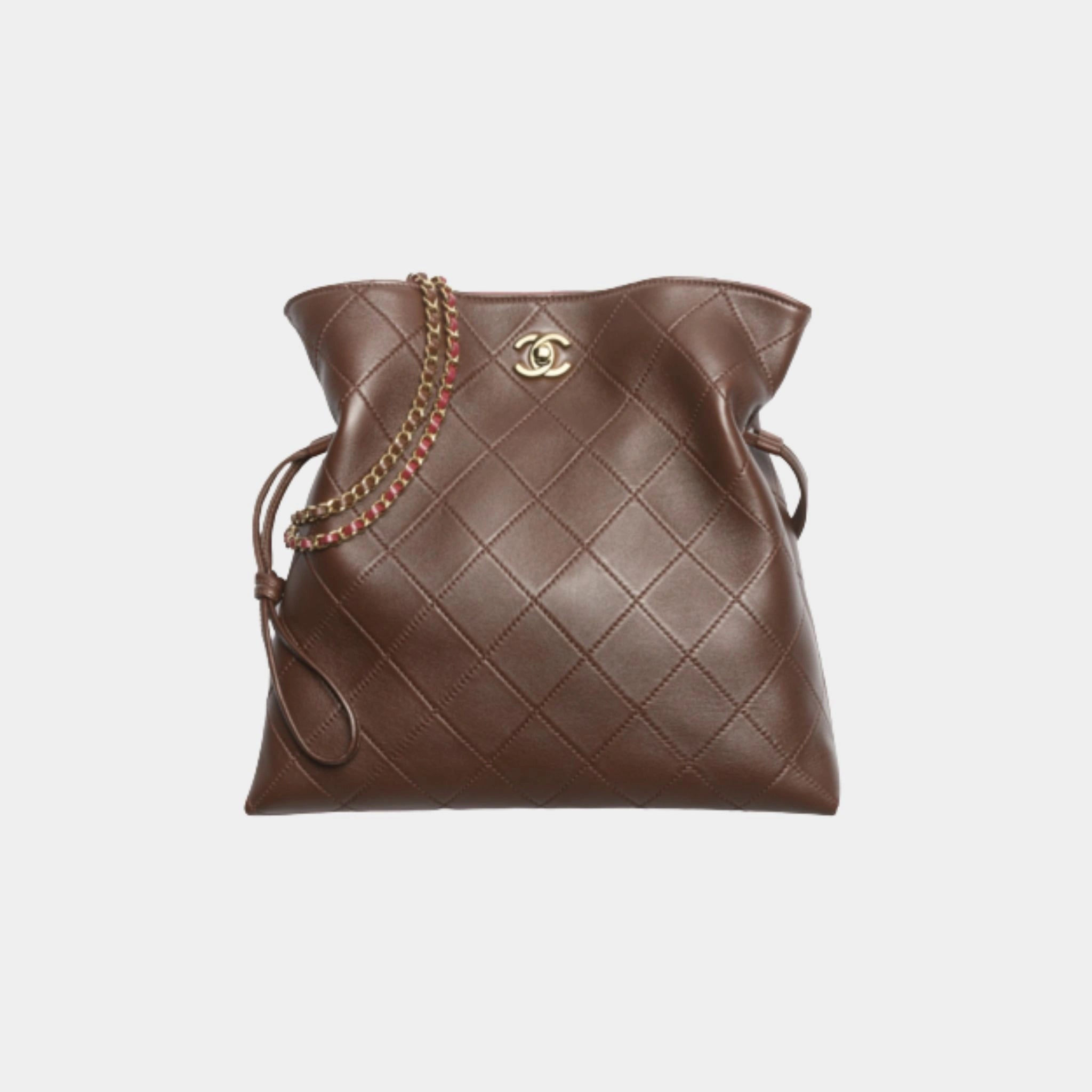 Chanel Small Tote Lambskin Dark Brown ,  Front 