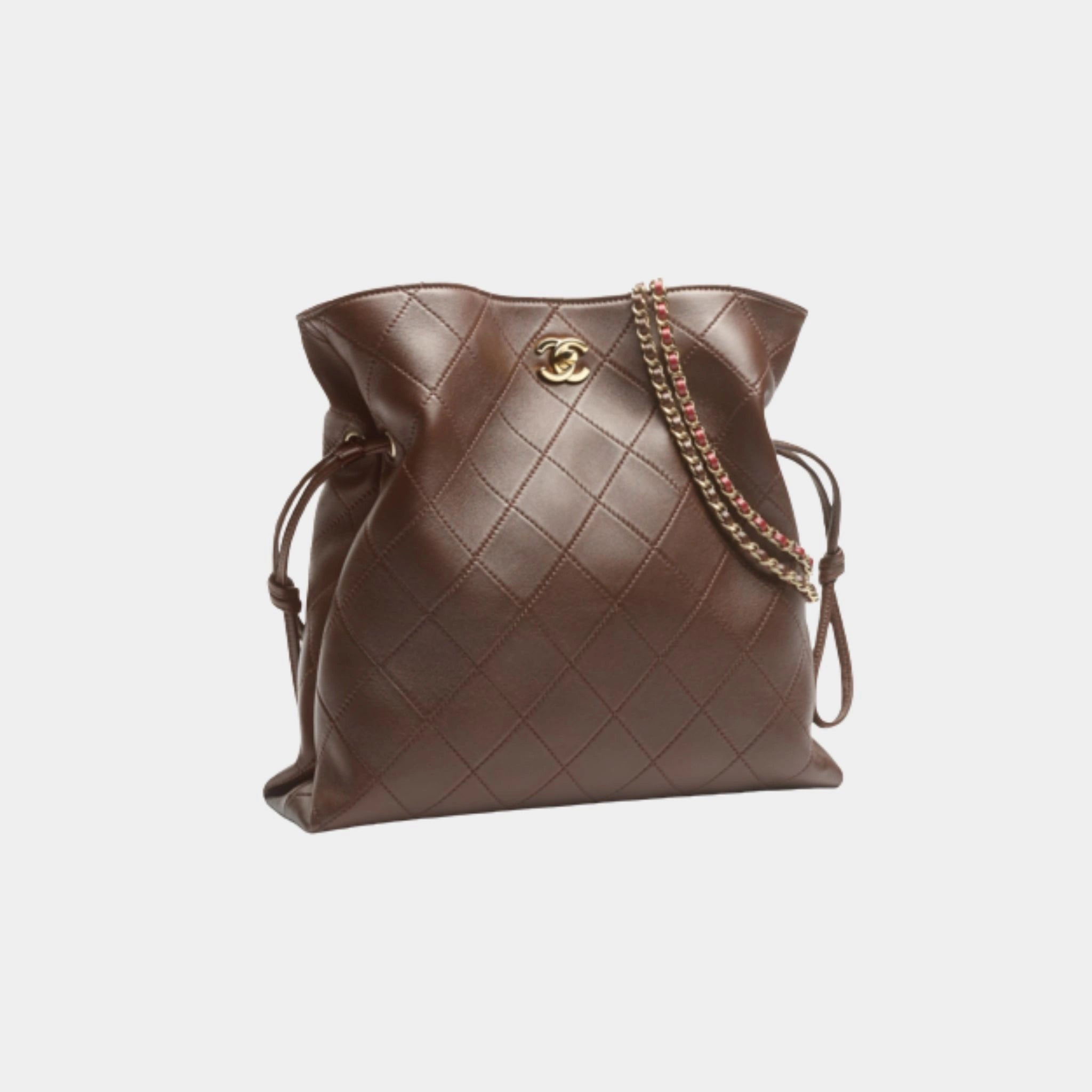 Chanel Small Tote Lambskin Dark Brown ,  Side