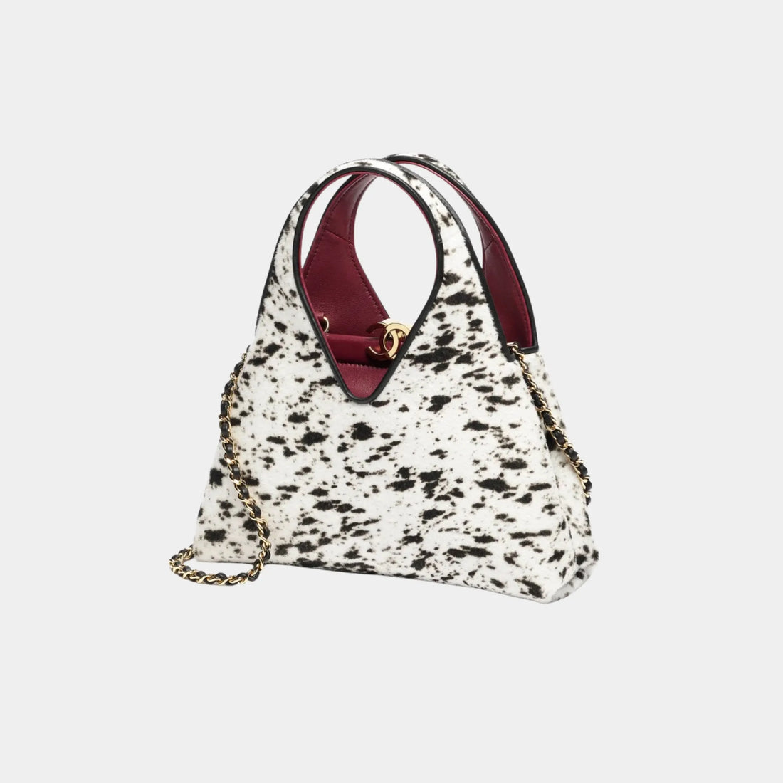 Chanel Small Tote in White & Black Lambskin, Side