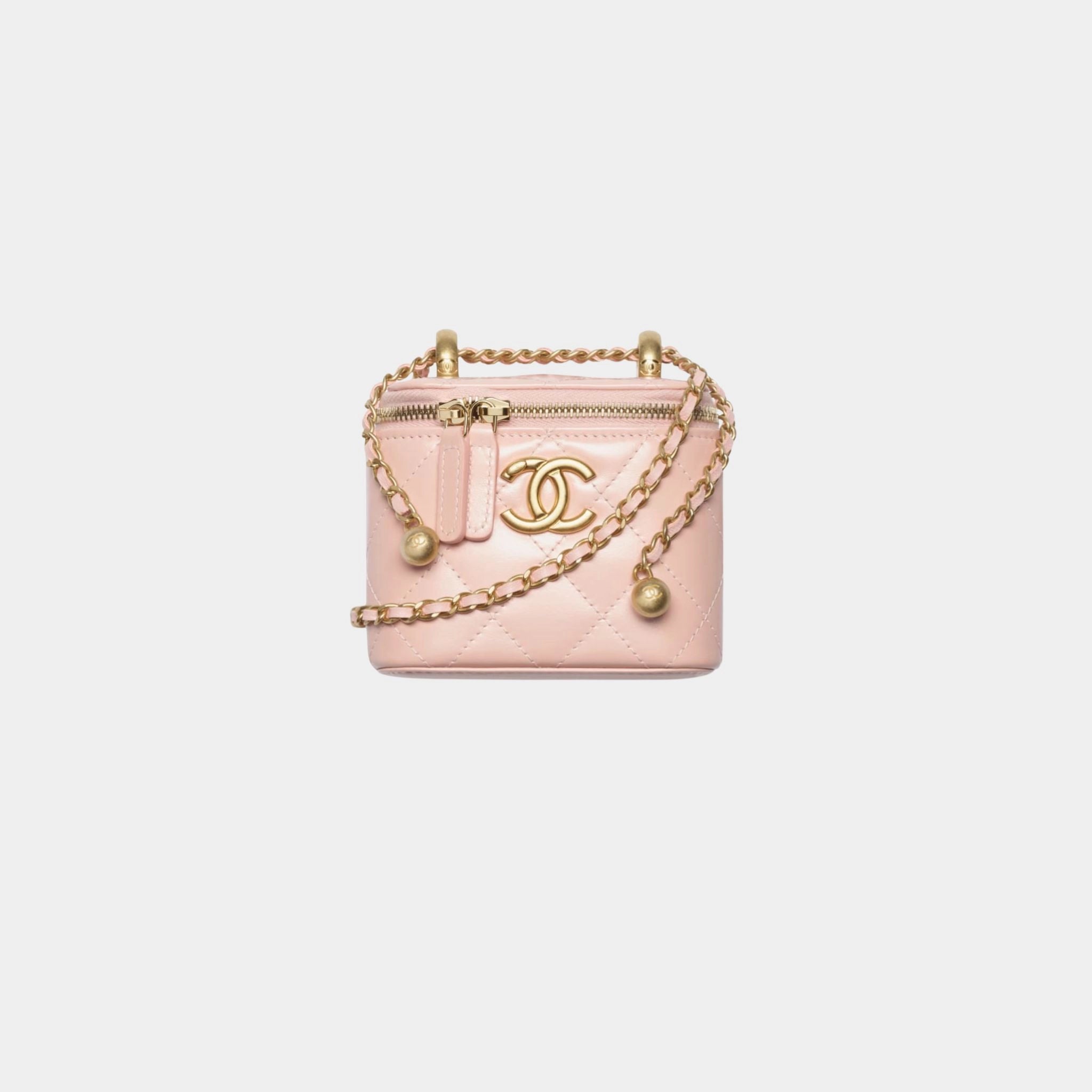 Chanel Small Vanity With Chain Shiny Calfskin &amp; Gold Tone Metal, Front 