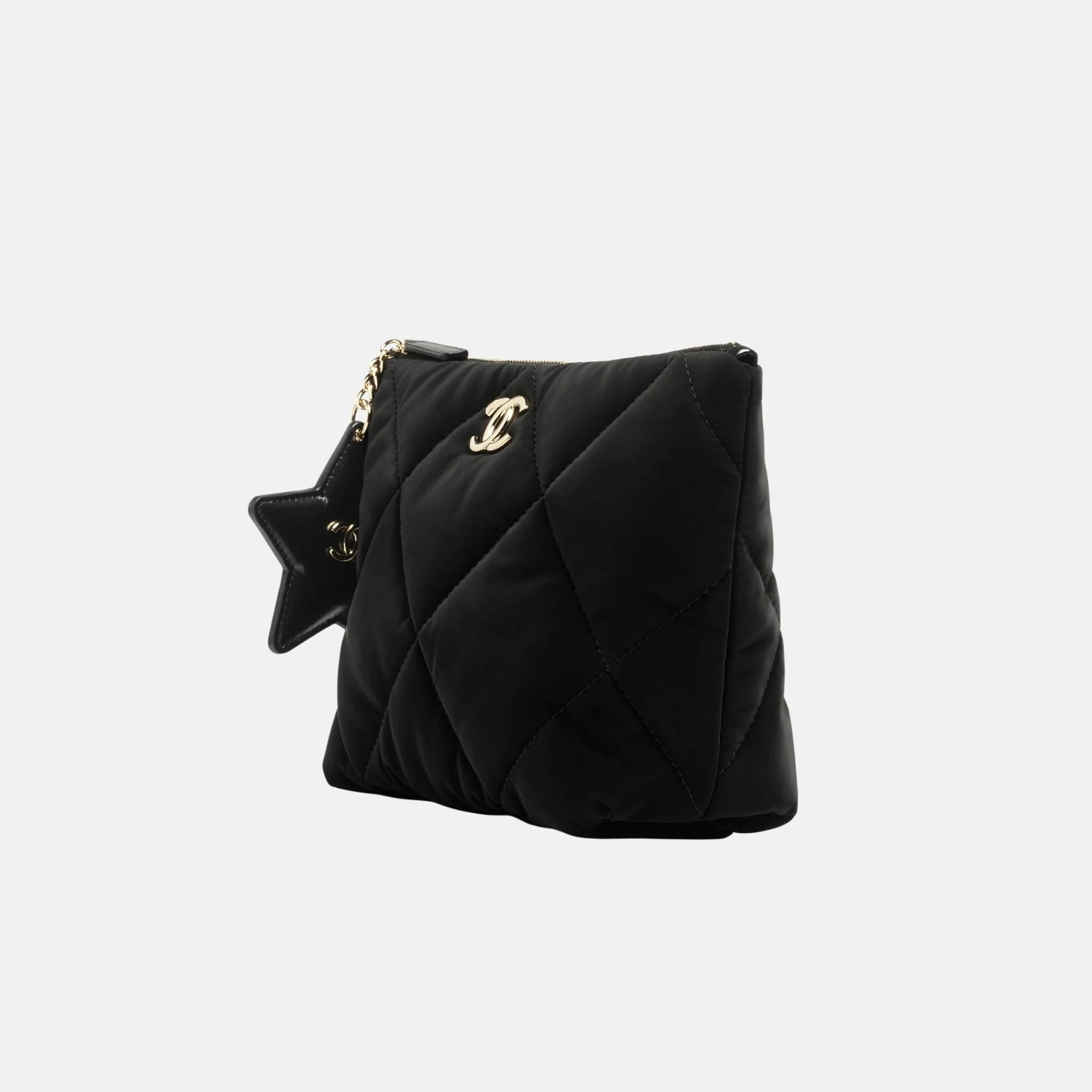 Chanel Small Zipped Case Velvet Nylon Calfskin Gold Tone Metal, Side