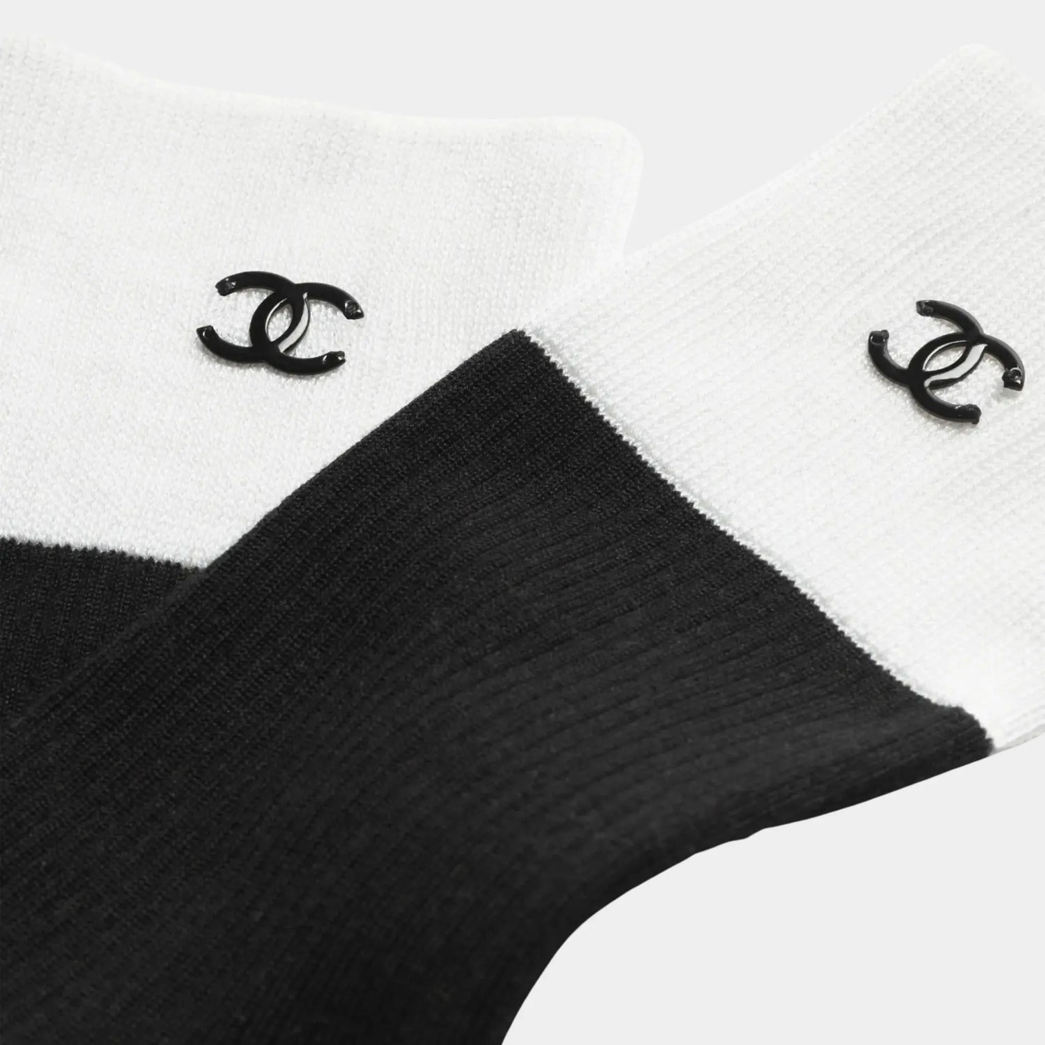 Chanel Socks Silk &amp; Cotton Black &amp; White, Closeup
