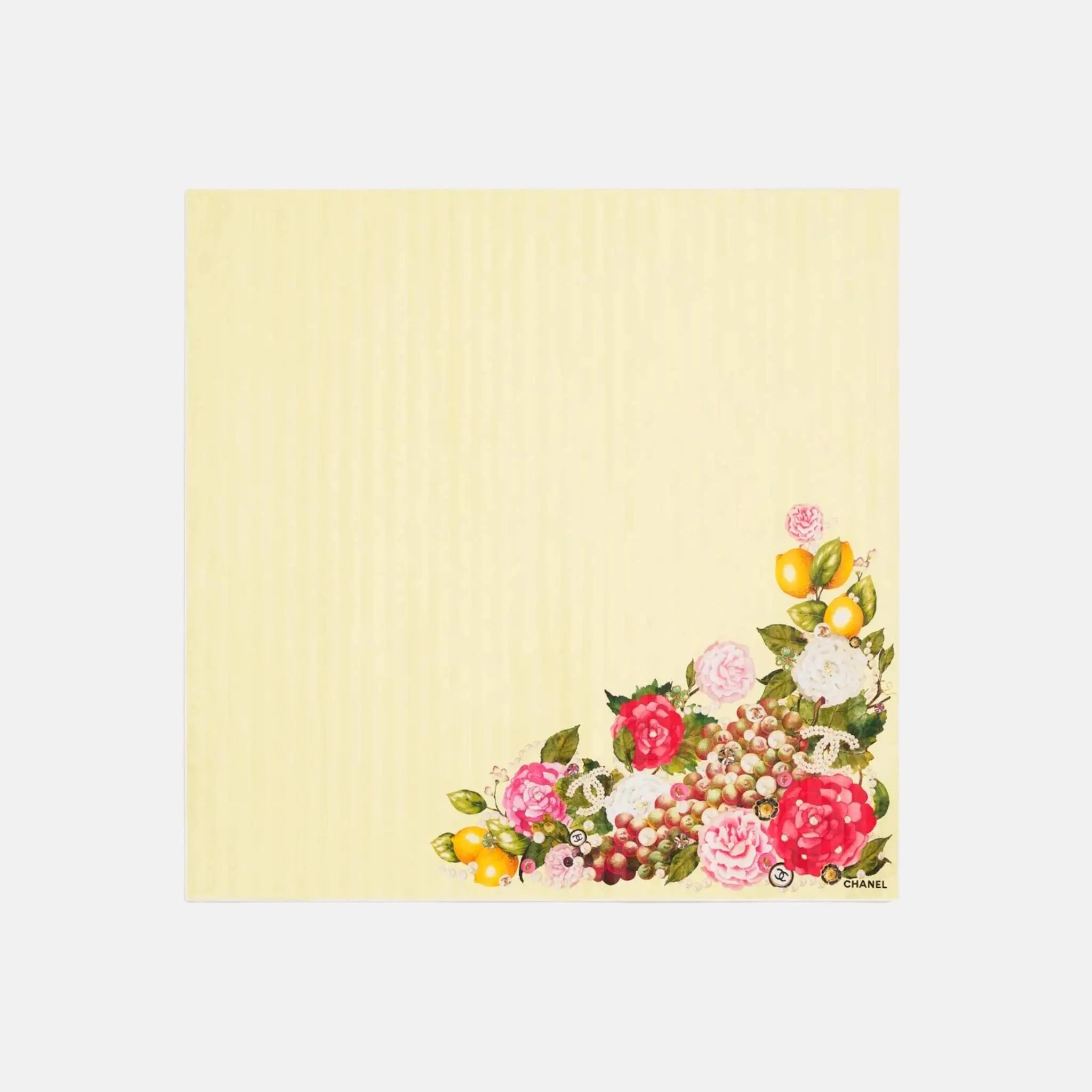 Chanel Square Scarf in Silk Jacquard Light Yellow Multicolor and White