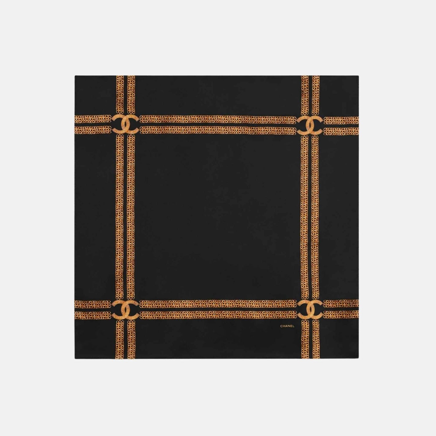 Square Scarf in Silk Satin Black and Golden