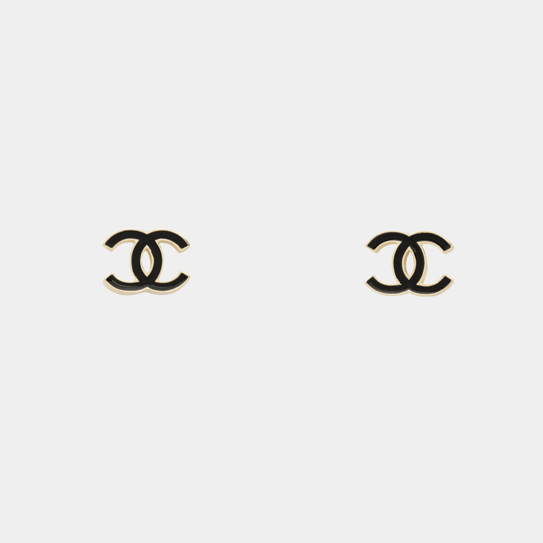 Chanel Stud Earrings in Gold with Black Resin, Front