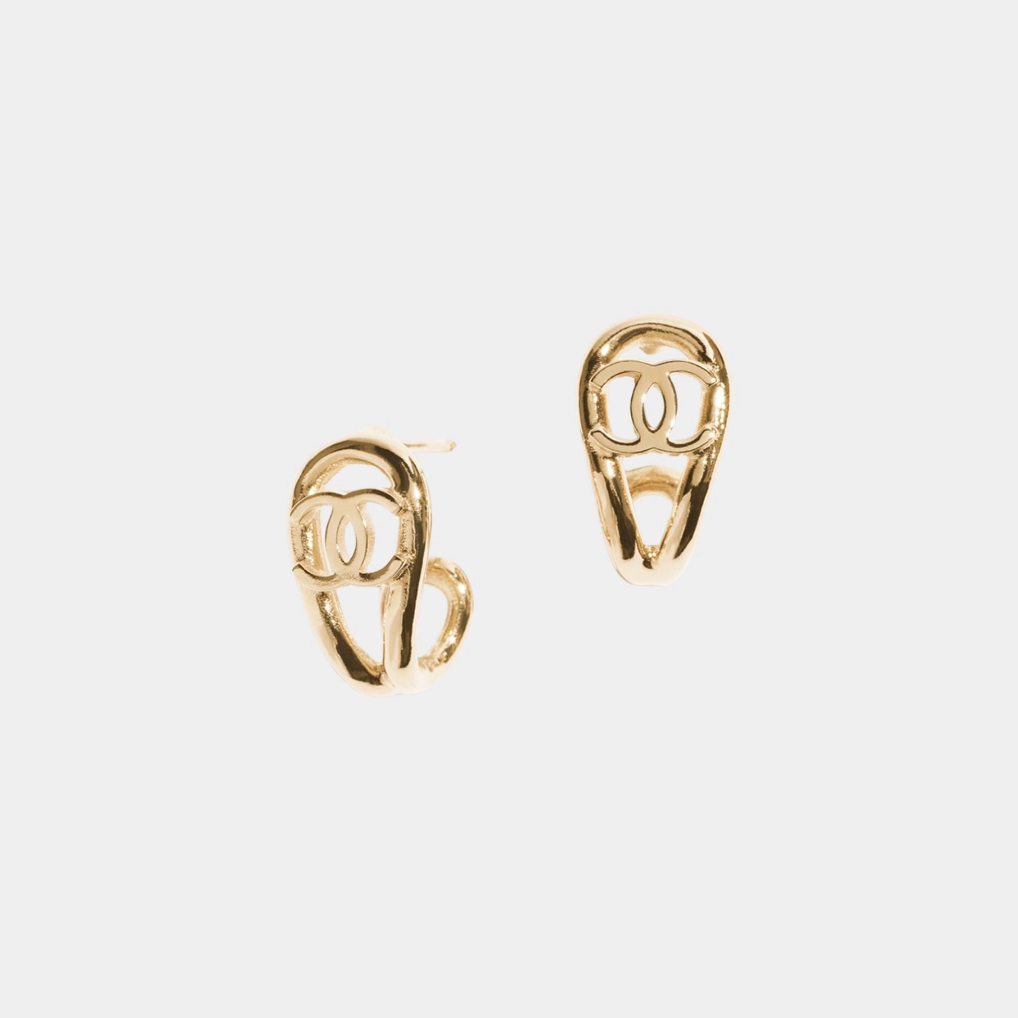 Chanel Pendant Earrings Metal &amp; Glass Pearls Gold &amp; Pearly White, Front 