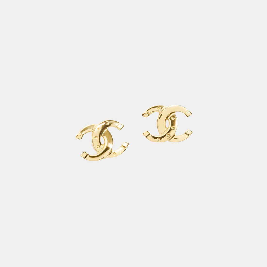Chanel Studs Rivets CC Earrings Metal Gold