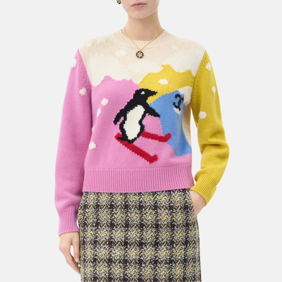 Sweater Cashmere in Ecru Pink and Multicolor — Ecru Pink and Multicolor
