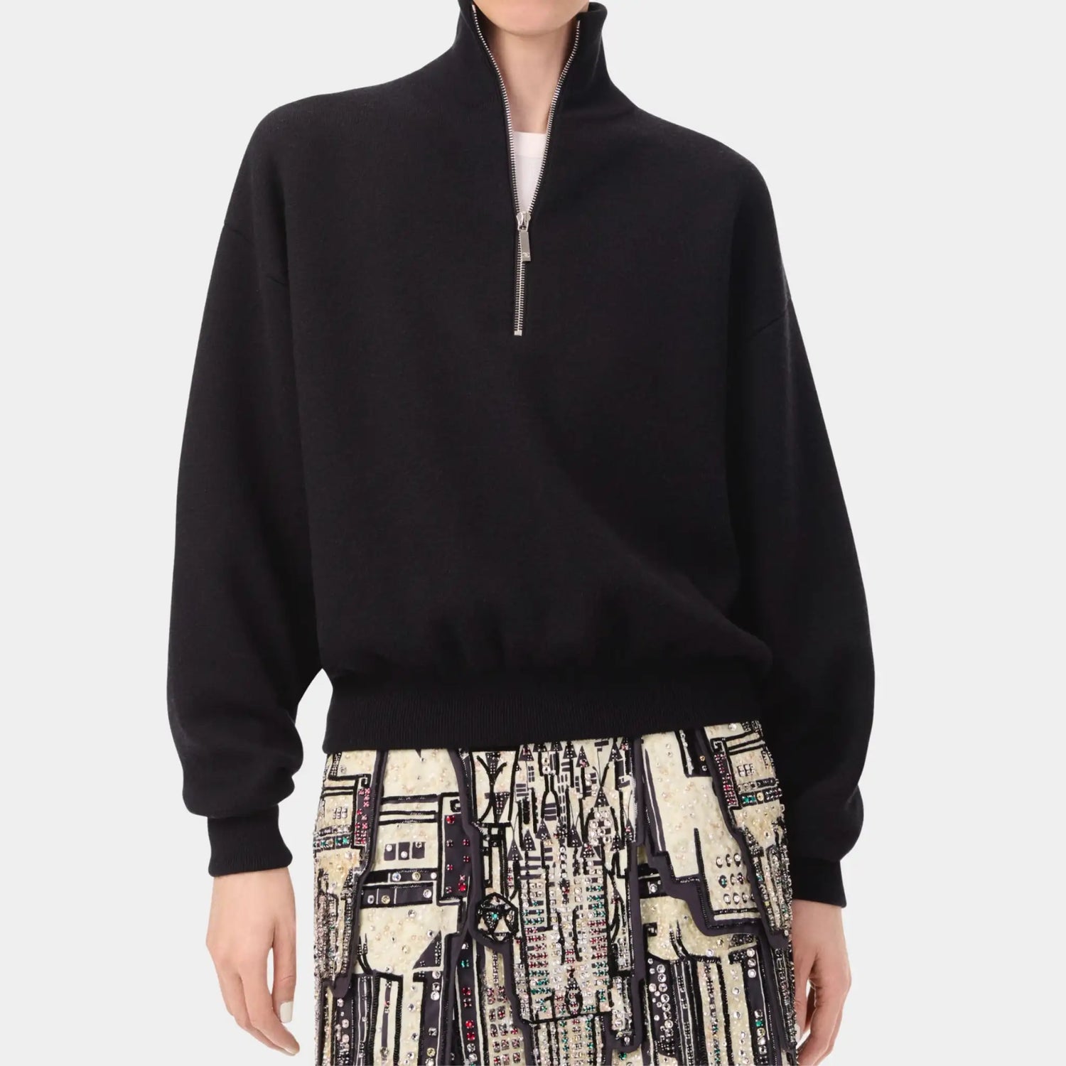 Chanel Sweater in Black Wool &amp; Silk, Front