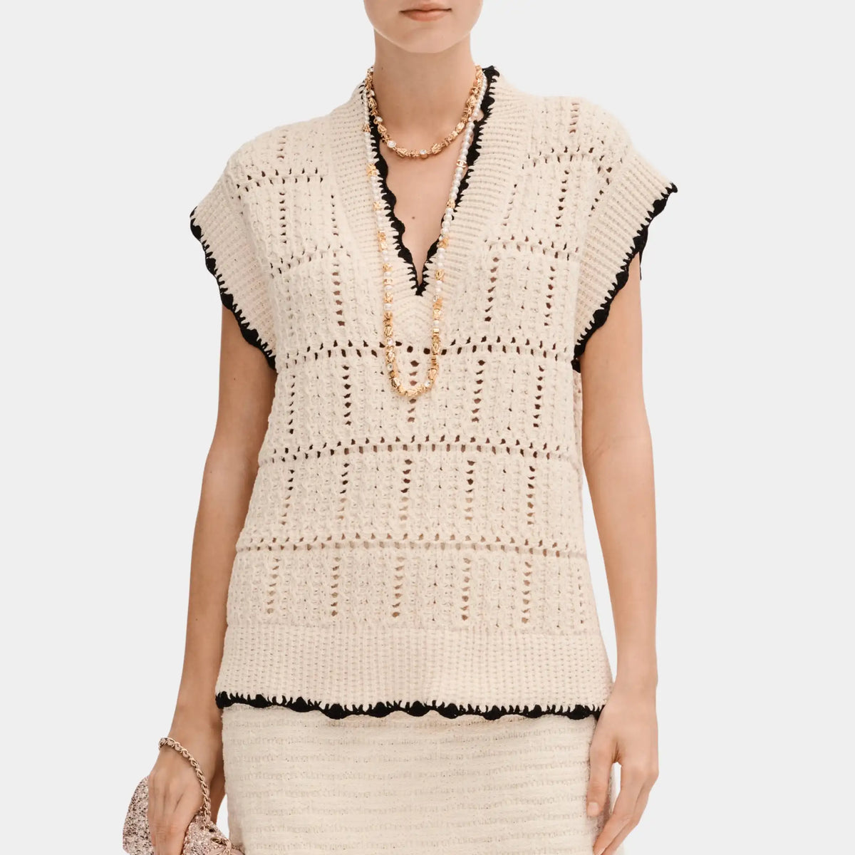 Sweater in Ecru and Black Cotton