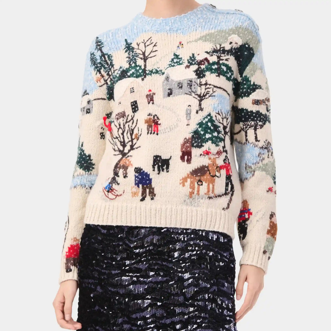 Chanel Sweater in Ecru &amp; Multicolour Embroidered Cashmere, Front