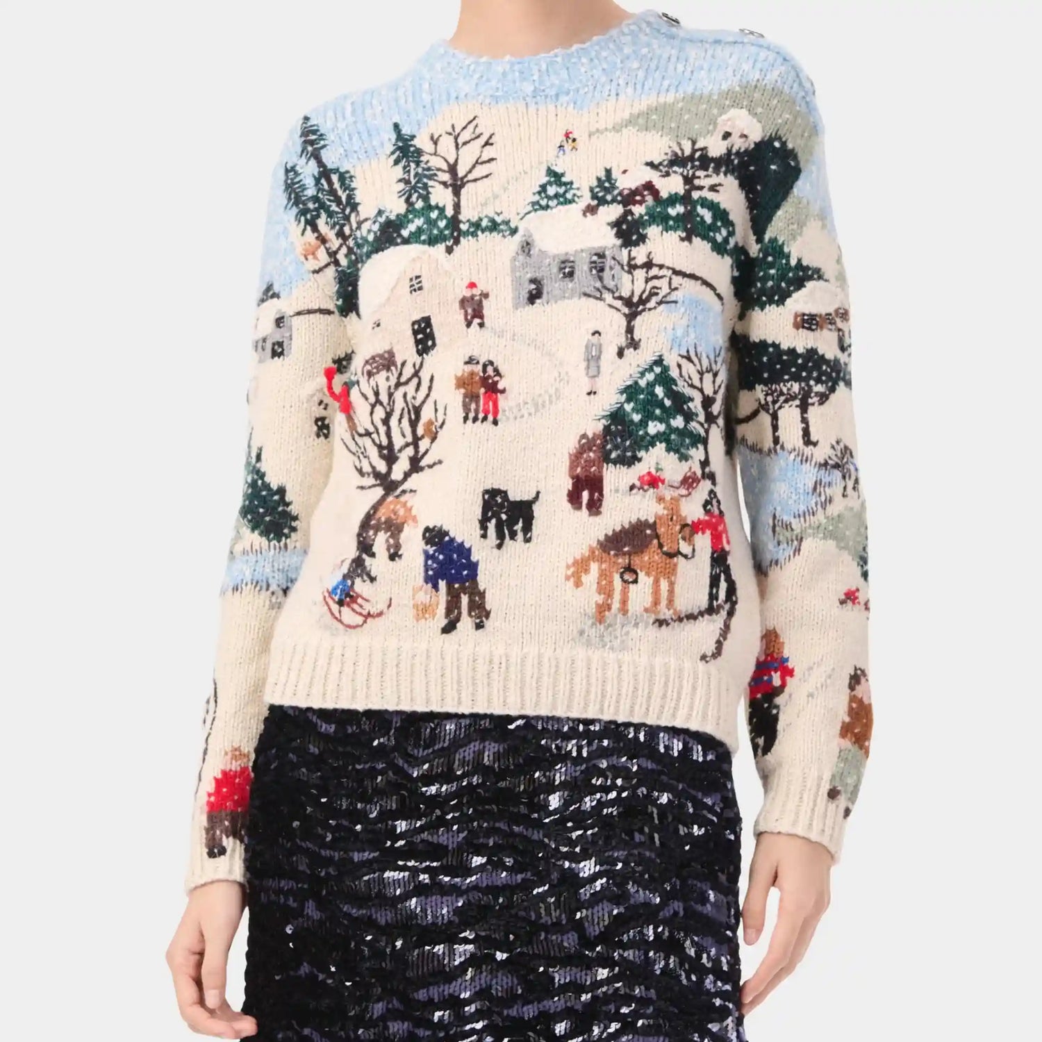 Chanel Sweater in Ecru &amp; Multicolour Embroidered Cashmere, Front