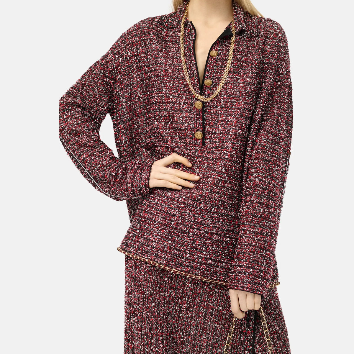 Sweater Silk Mixed Fibres in Red Ecru