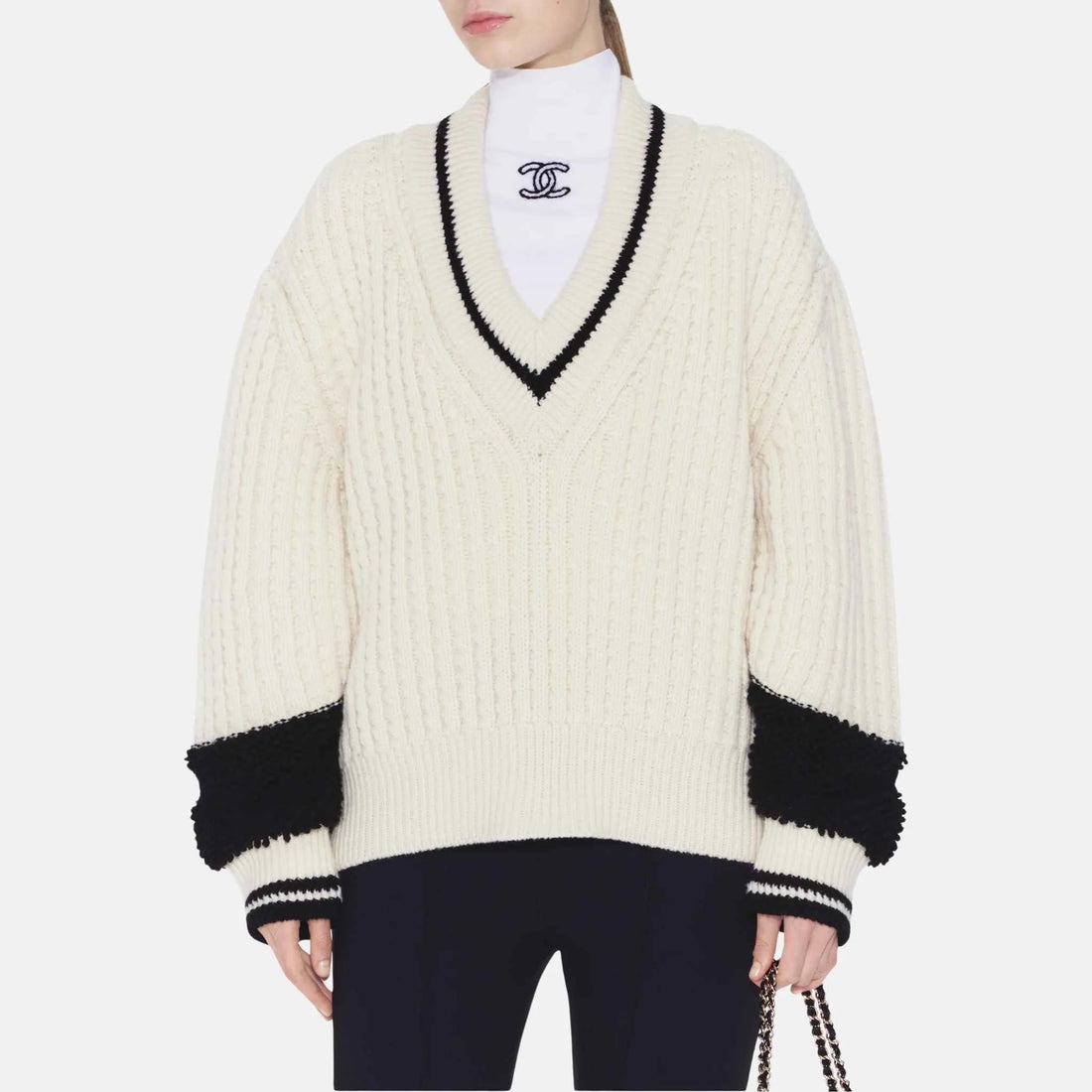 Chanel Sweater Wool Ecru And Black
