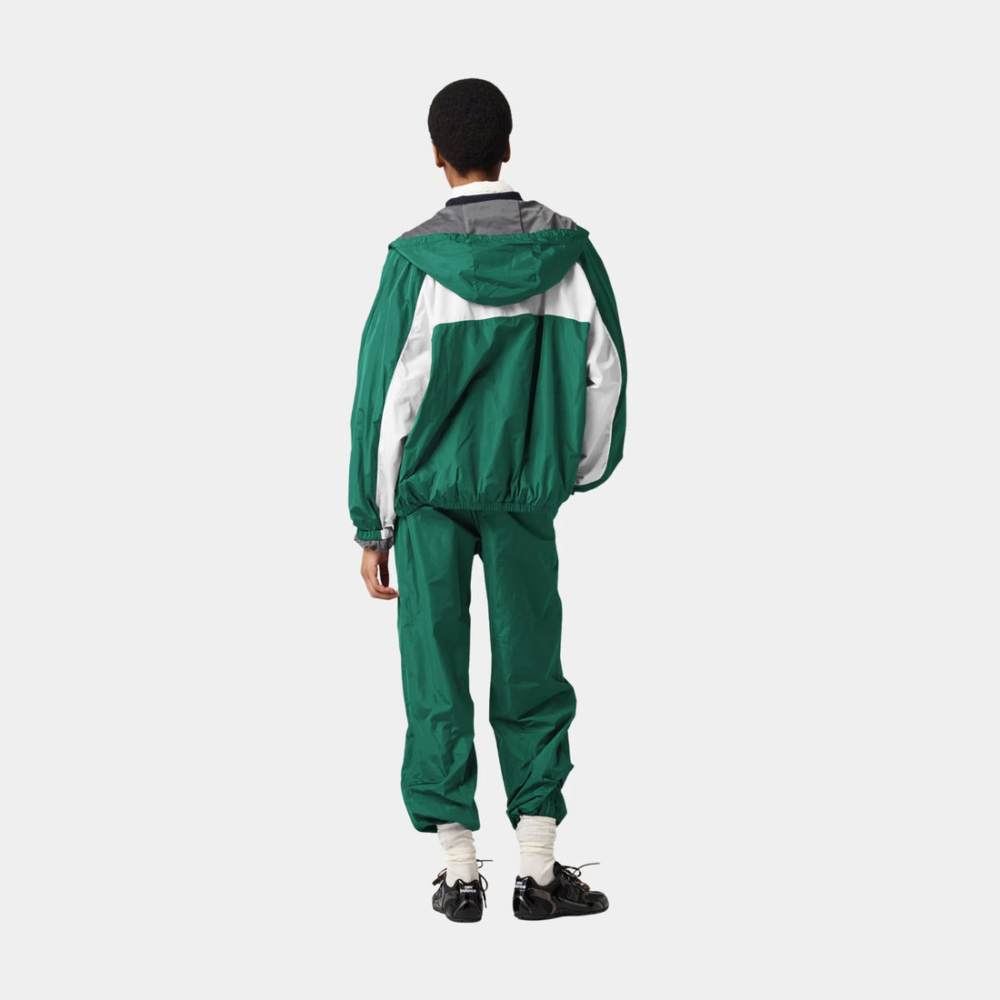 Miu Miu Technical Poplin Hoodie Jacket, Green, White, Back