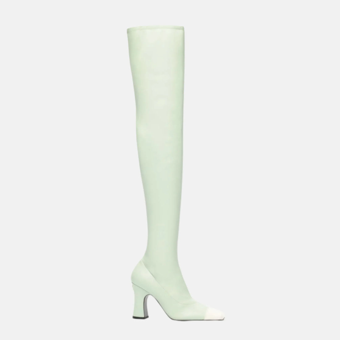 Chanel Thigh High Boots Lambskin and Calfskin in Light Green White, Side