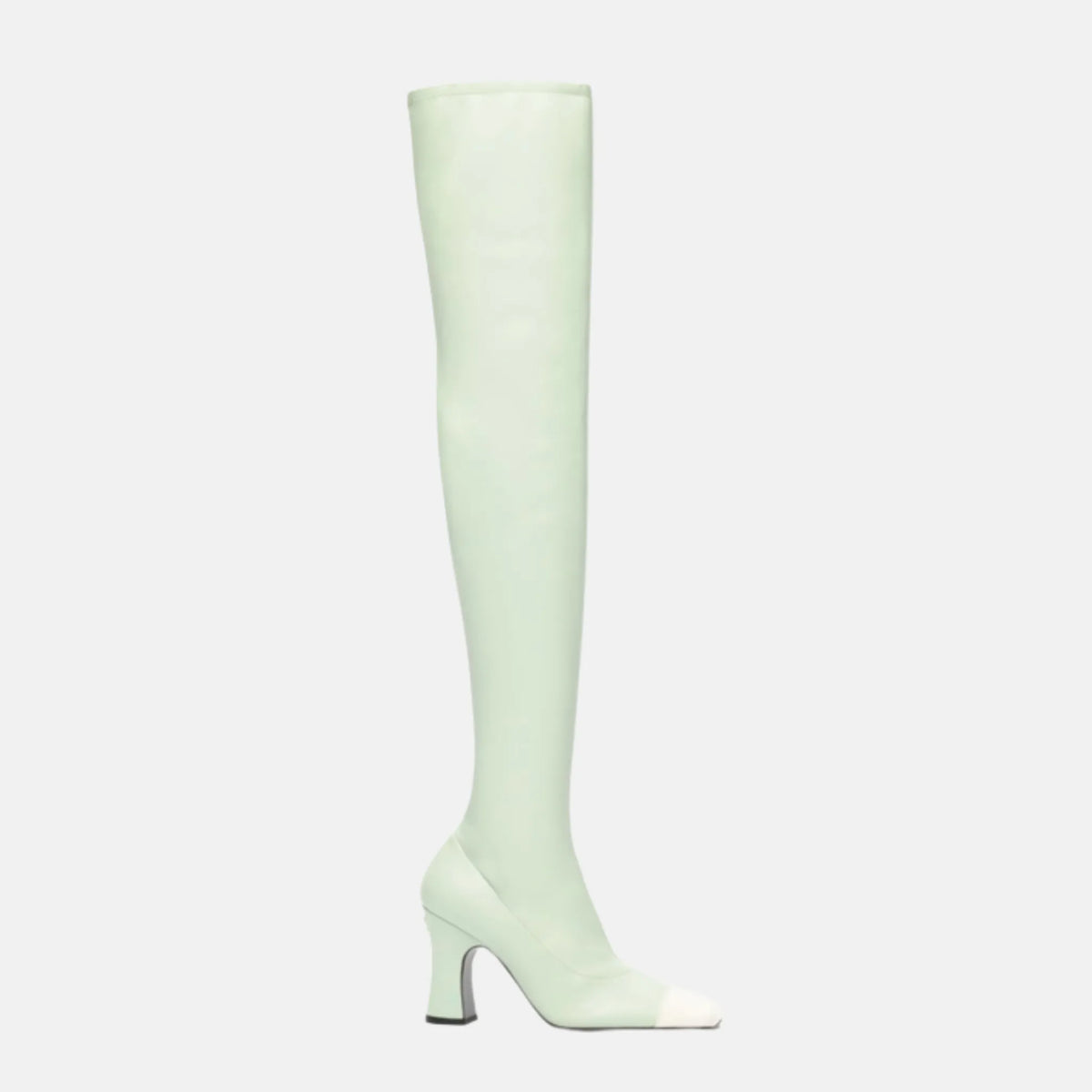 Chanel Thigh High Boots Lambskin and Calfskin in Light Green White, Side