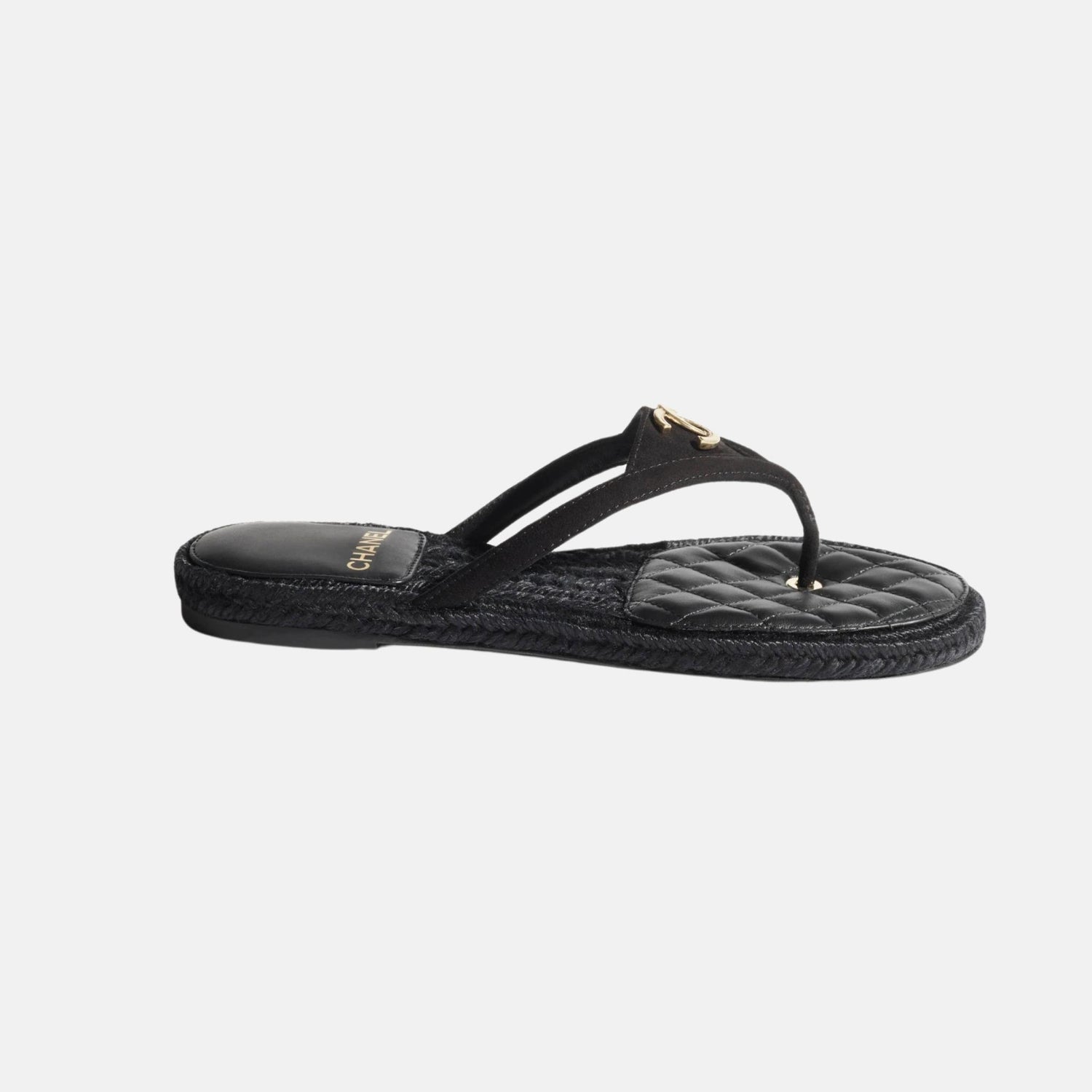 Chanel Thongs In Suede Kidskin Coco Beach Collection, Black, Side
