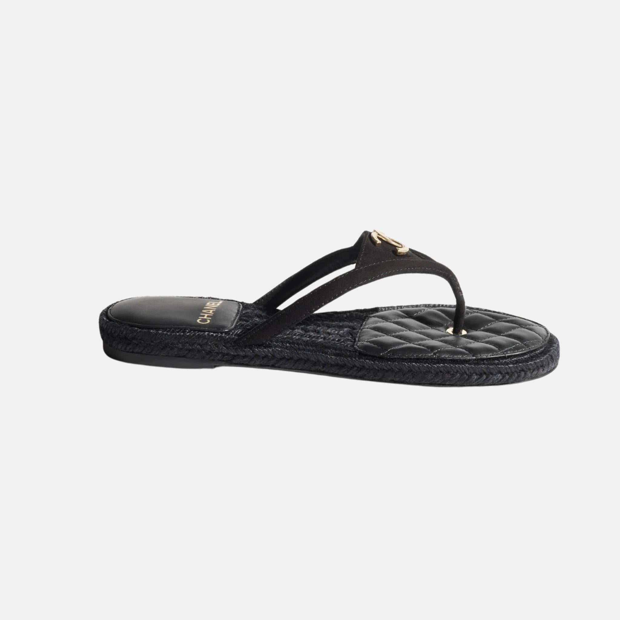 Chanel Thongs In Suede Kidskin Coco Beach Collection, Black, Side