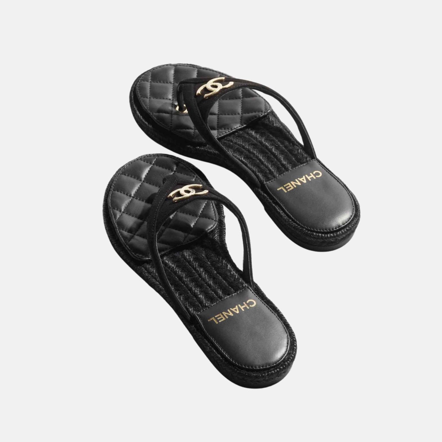 Chanel Thongs In Suede Kidskin Coco Beach Collection, Black, Top