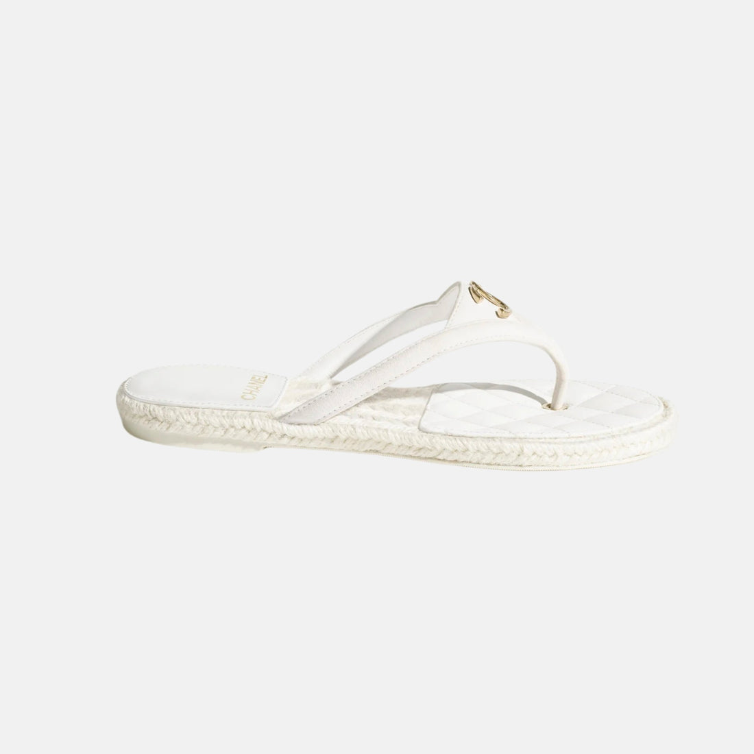 Chanel Thongs In Suede Kidskin Coco Beach Collection, White, Side