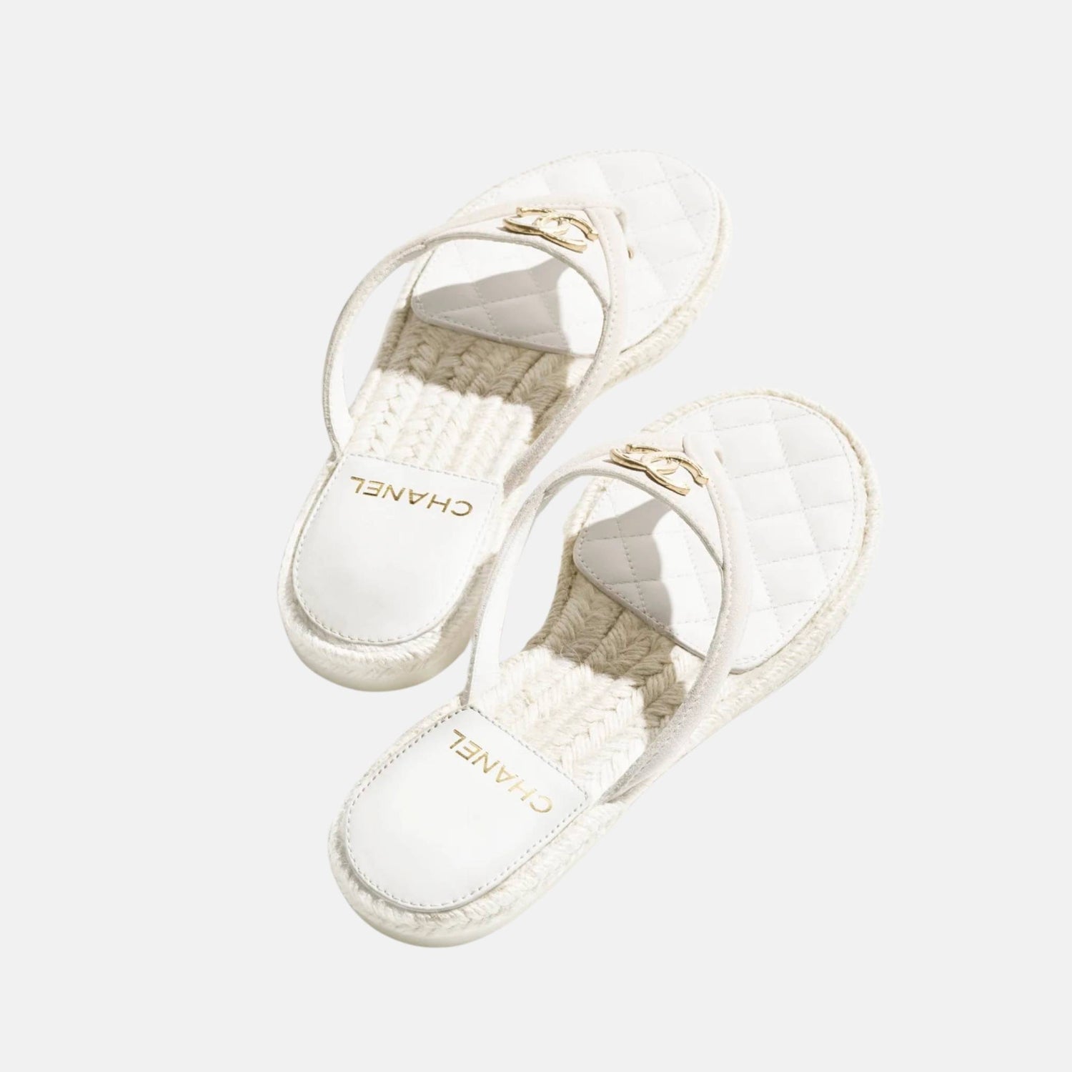 Chanel Thongs In Suede Kidskin Coco Beach Collection, White, Top