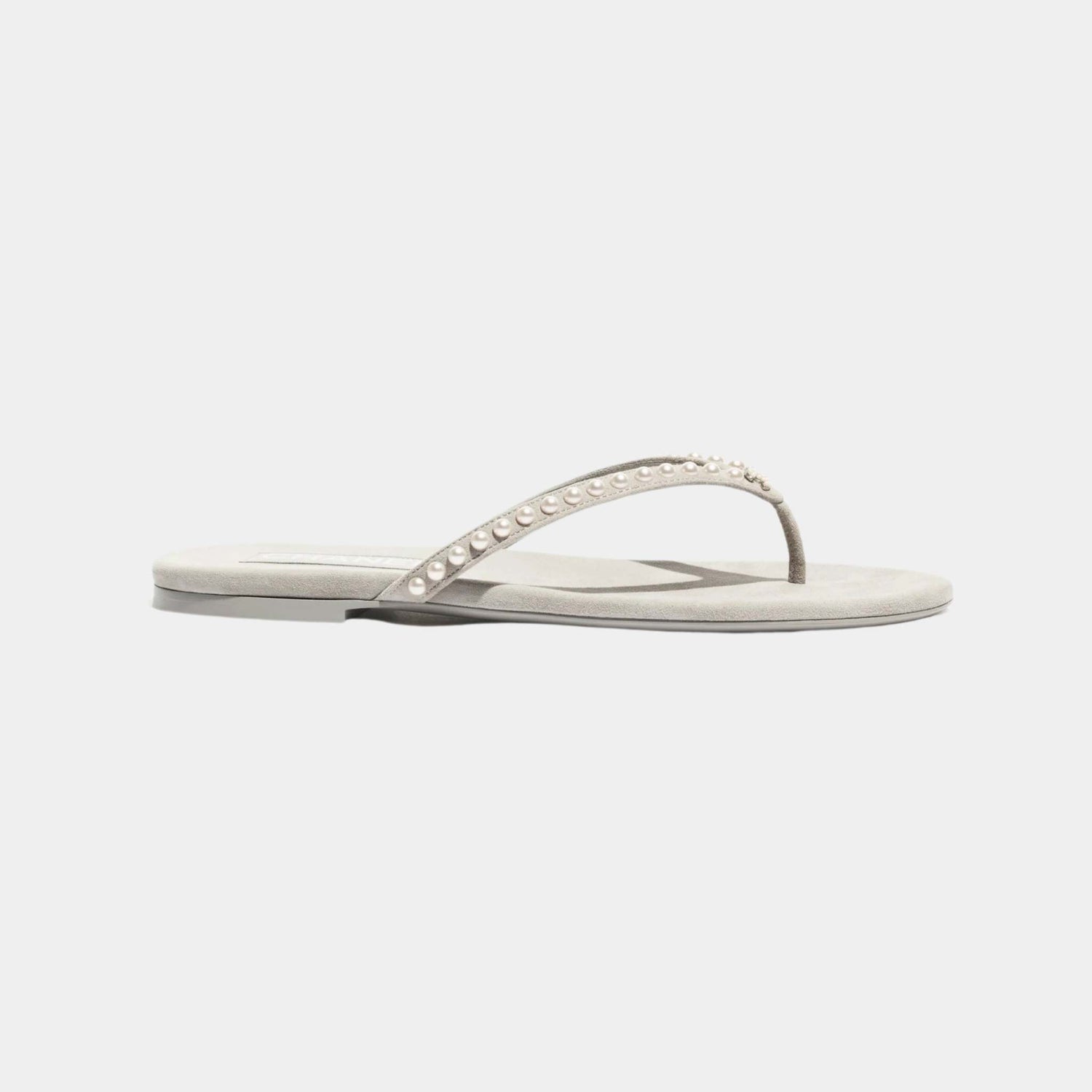 Chanel Thongs Kid Suede Imitation Pearls Grey, Side Profile