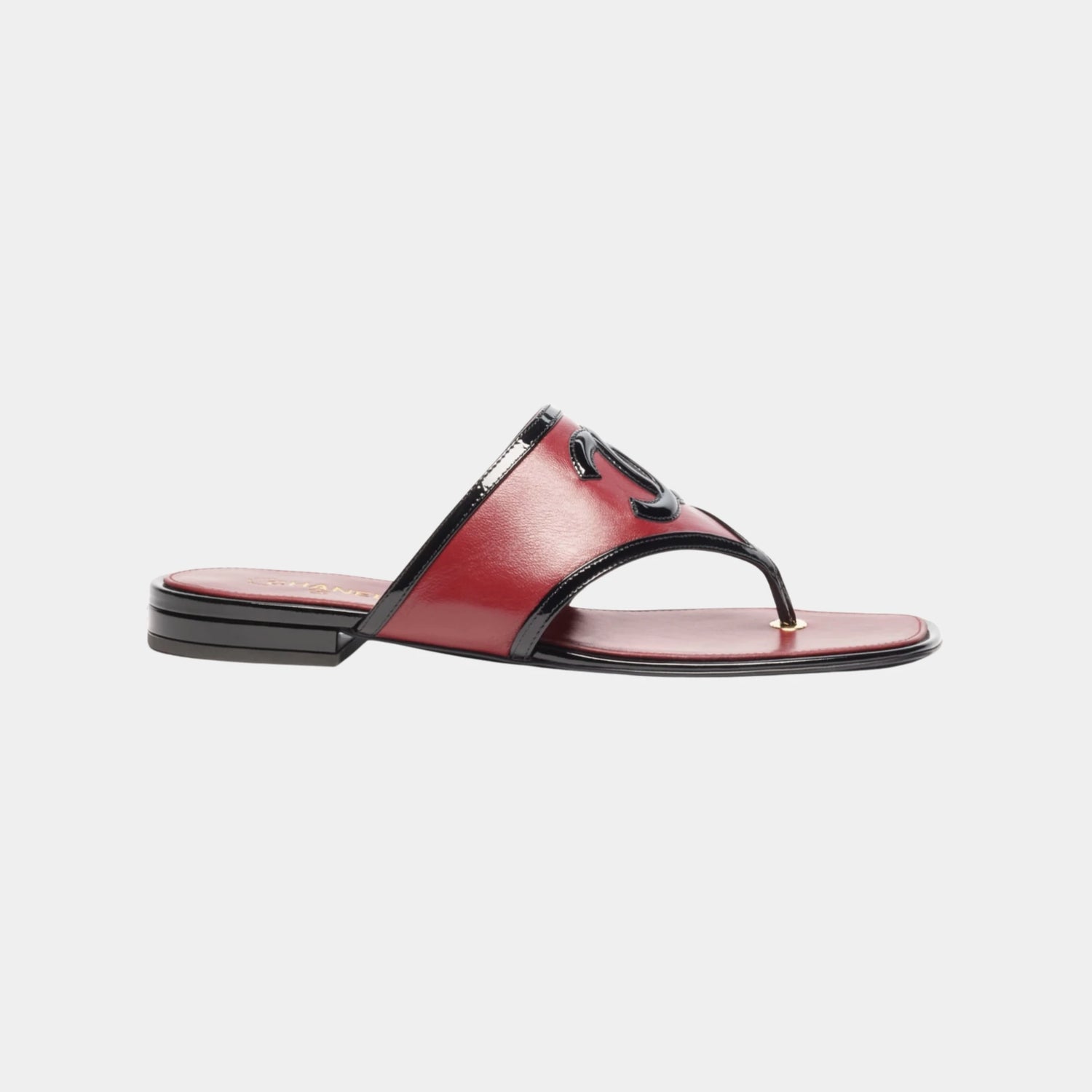 Chanel Thongs Lambskin &amp; Patent Calfskin in Burgundy &amp; Black, Side