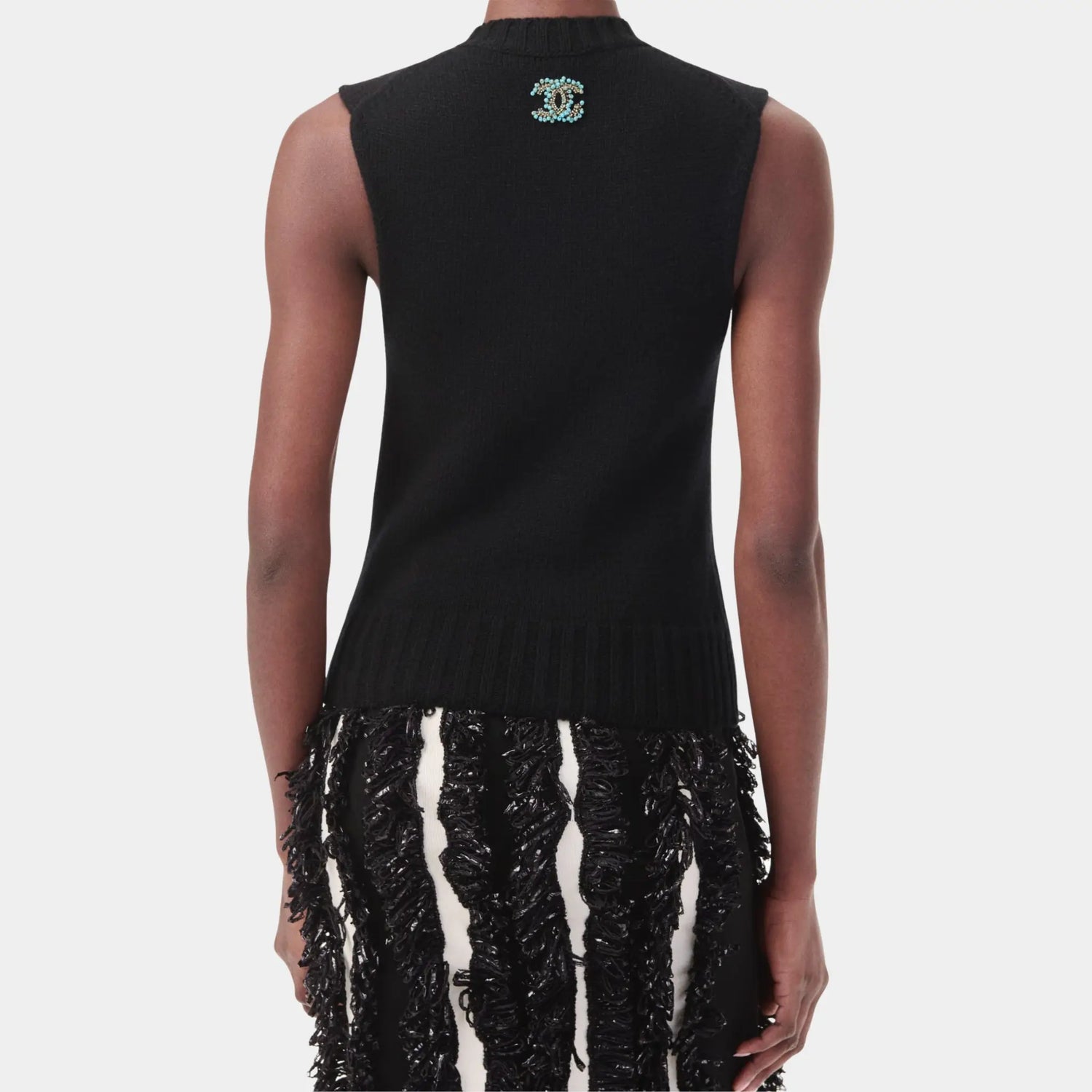 Chanel Top Embroidered Cashmere in Black Turquoise &amp; Gold, Back