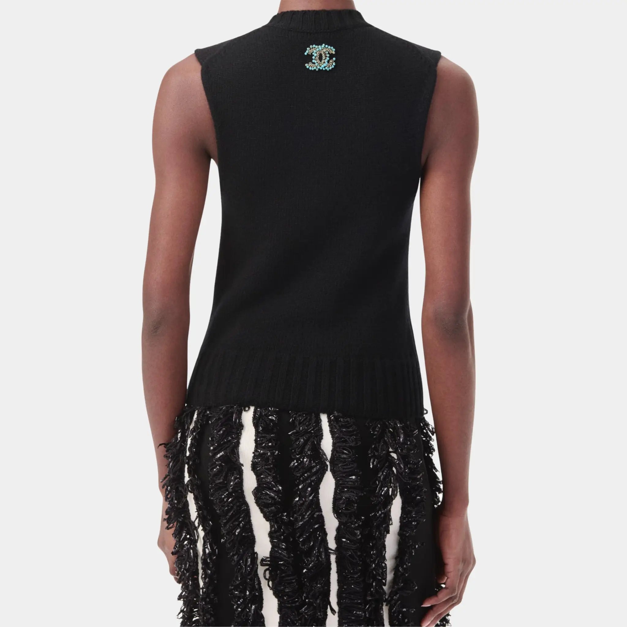 Chanel Top Embroidered Cashmere in Black Turquoise &amp; Gold, Back