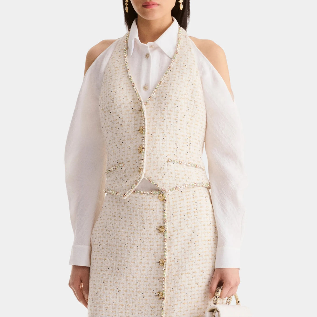 Chanel Top in Embroidered Cotton & Wool Tweed, Front