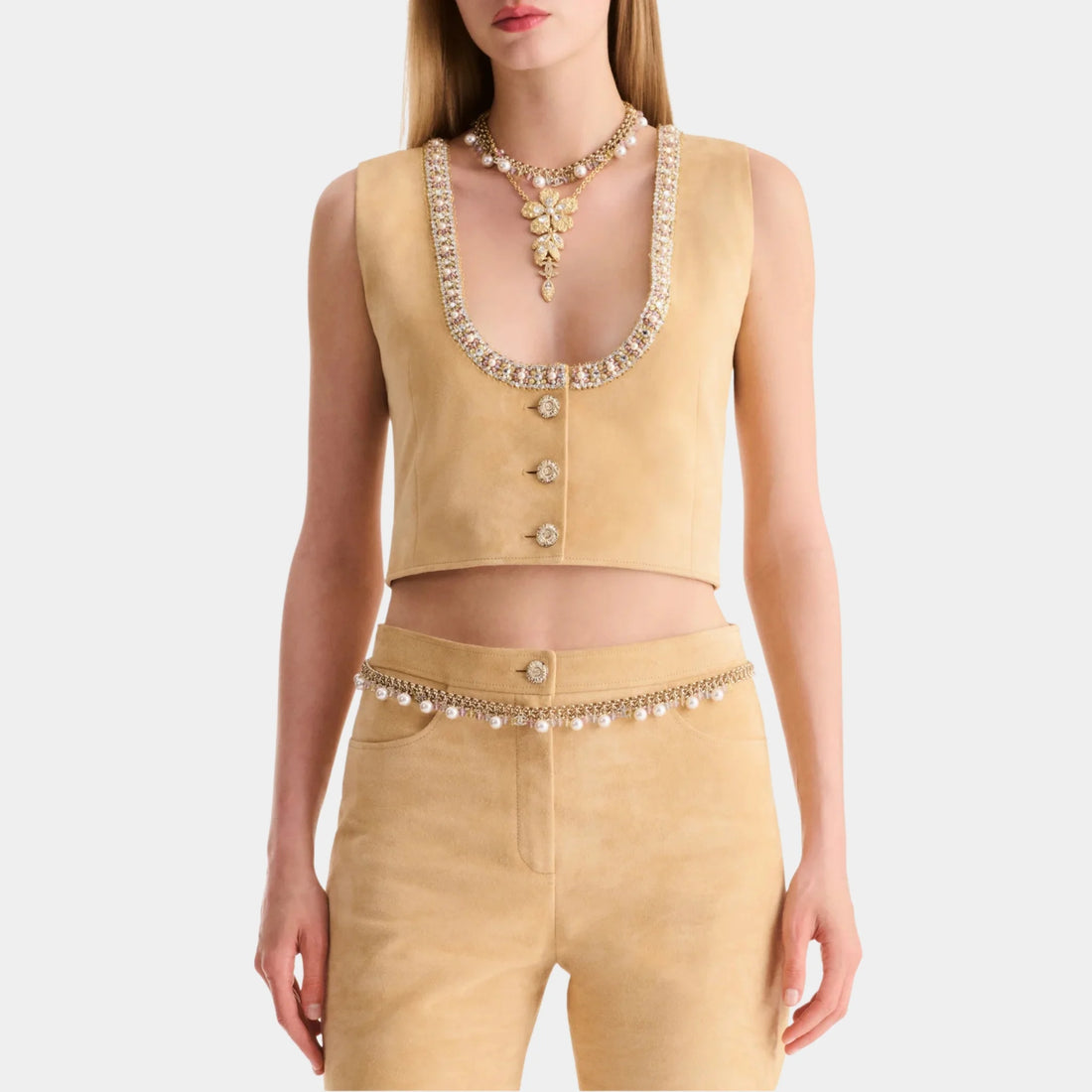 Chanel Top in Embroidered Suede Calfskin, Front