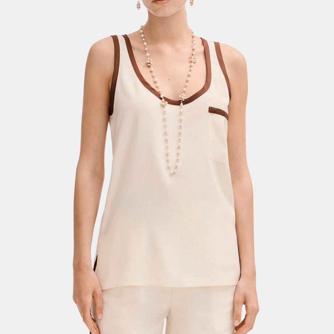 Chanel Top in Silk Light Yellow and Burgundy, Front