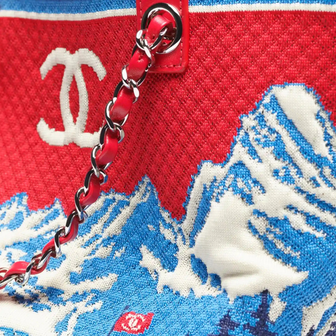 Chanel Tote Knit Calfskin & Gold-Tone Metal Red Blue & White