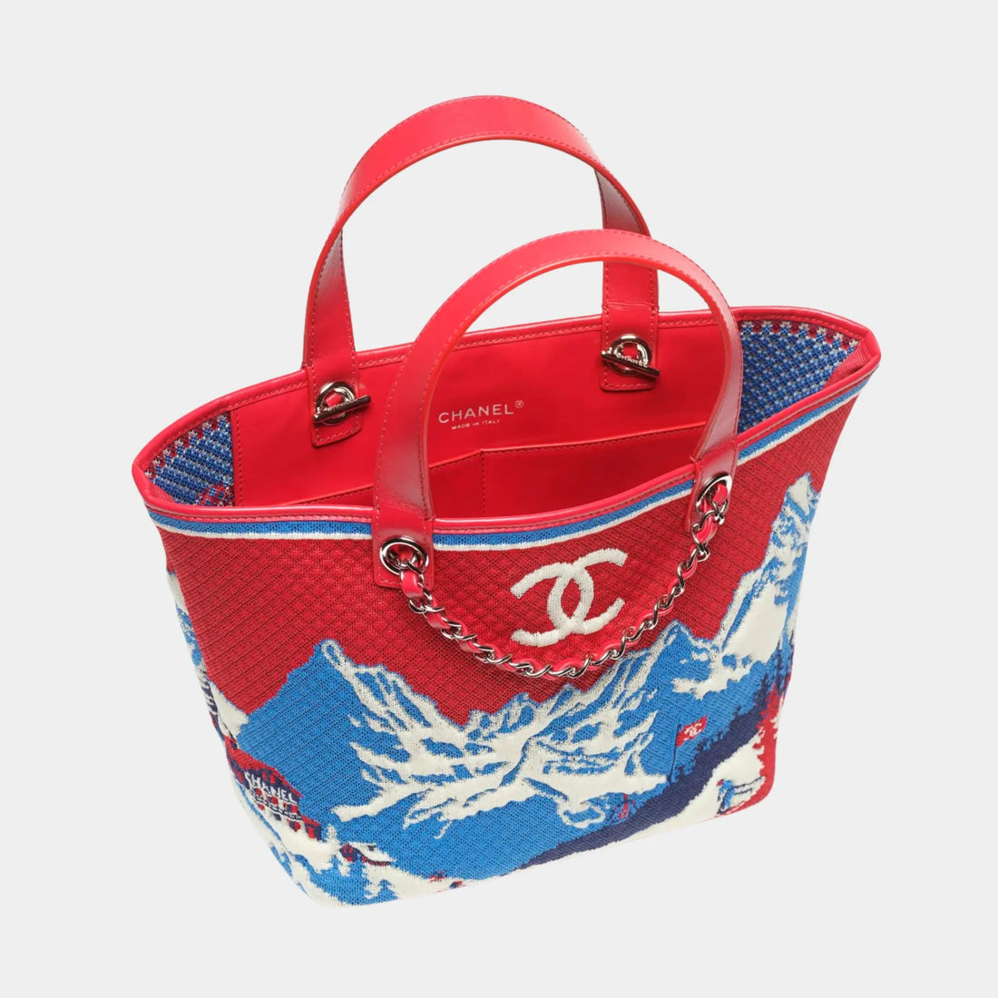 Chanel Tote Knit Calfskin & Gold-Tone Metal Red Blue & White