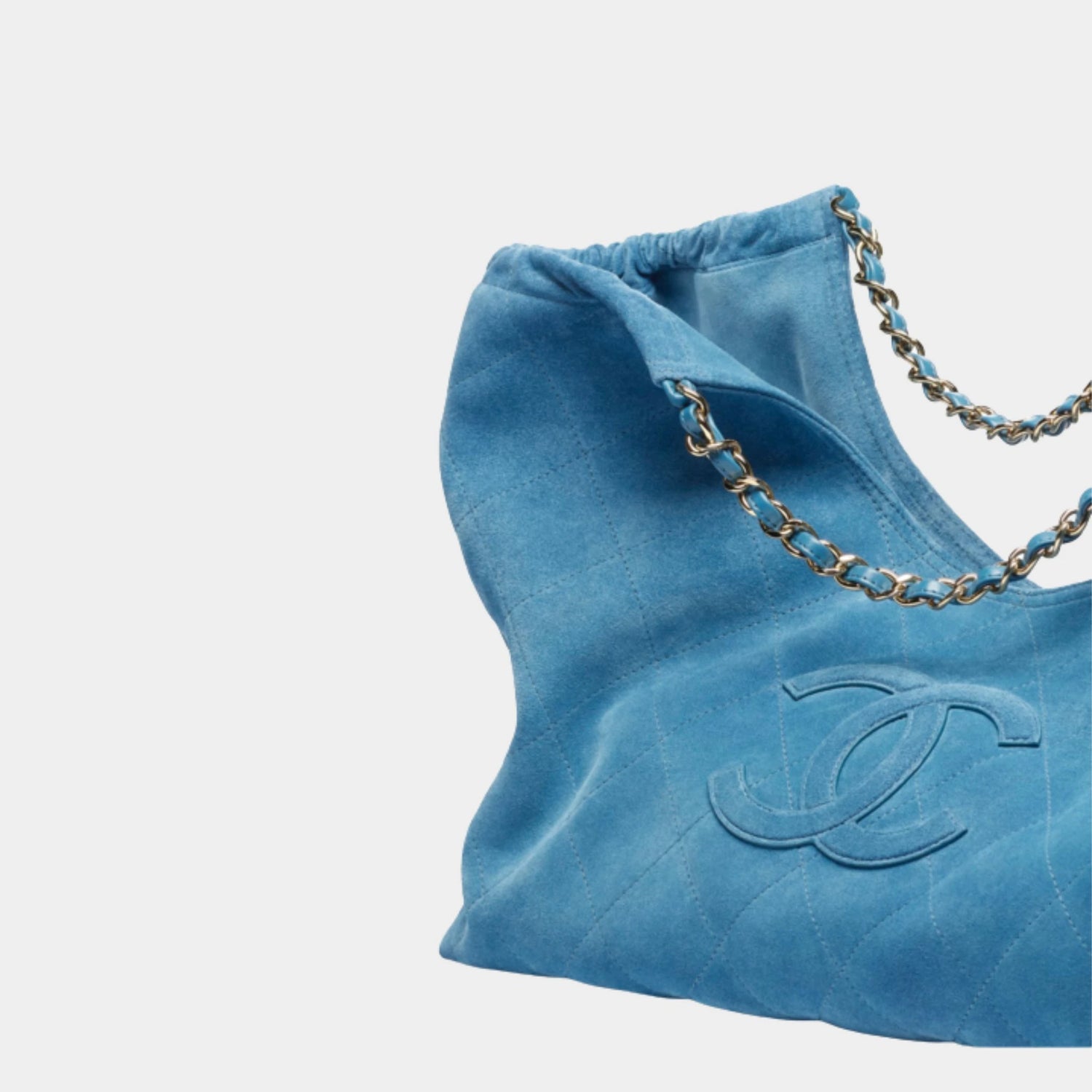 Chanel Tote Suede Calfskin &amp; Gold Metal Blue