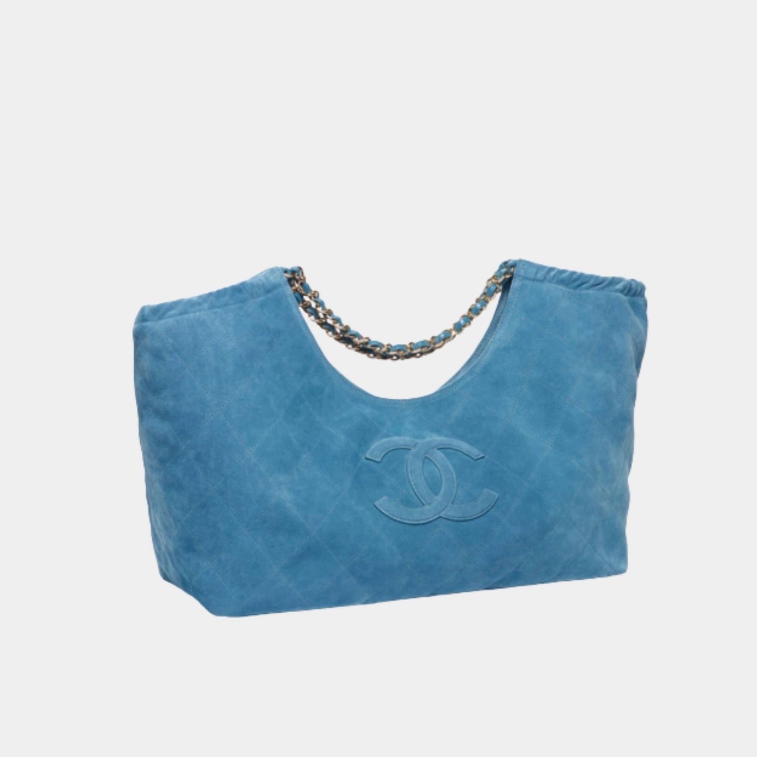 Chanel Tote Suede Calfskin &amp; Gold Metal Blue